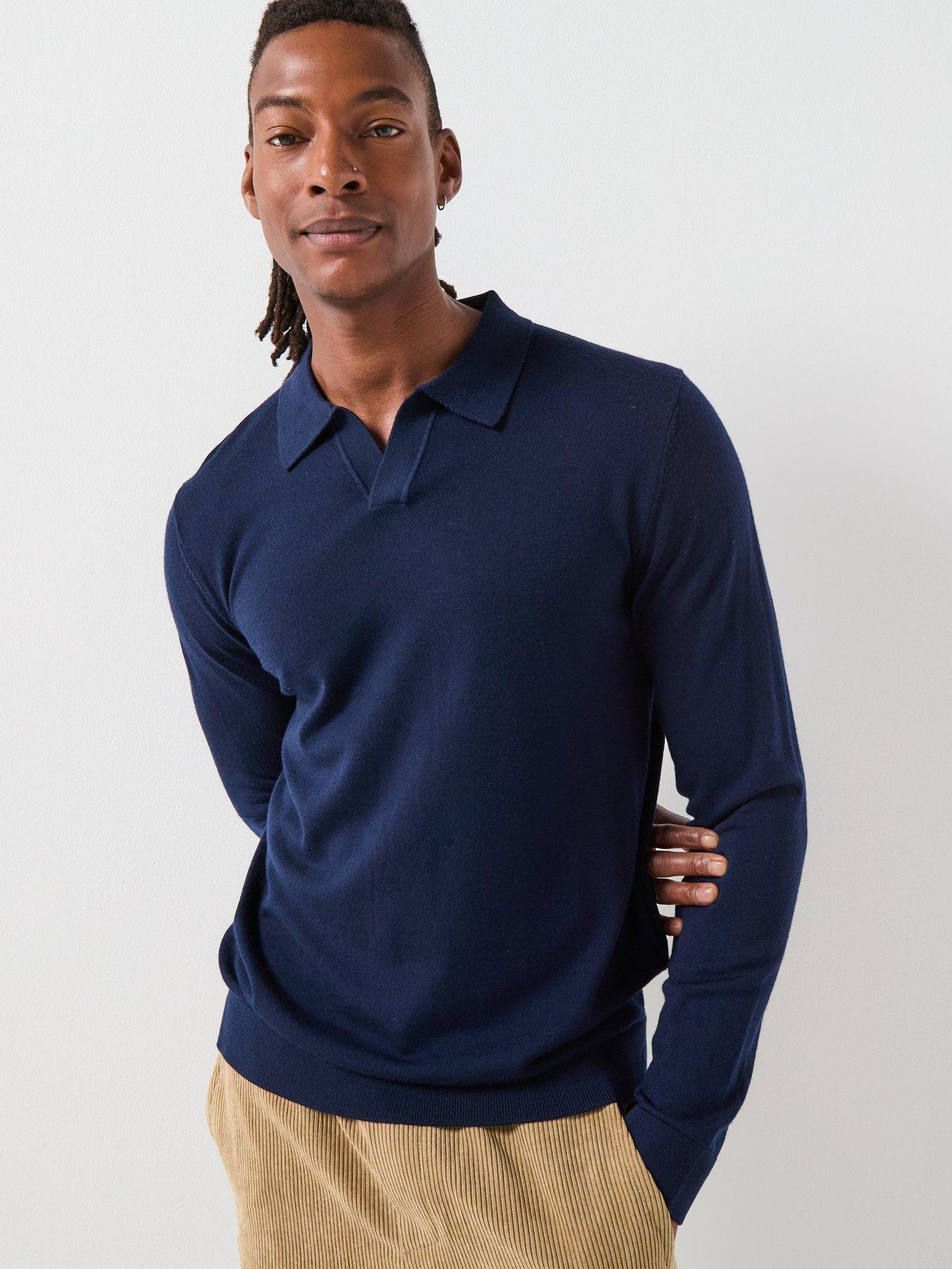Selected Homme Selected Homme Tray Long Sleeve Merino Knitted Open Collar Polo Shirt