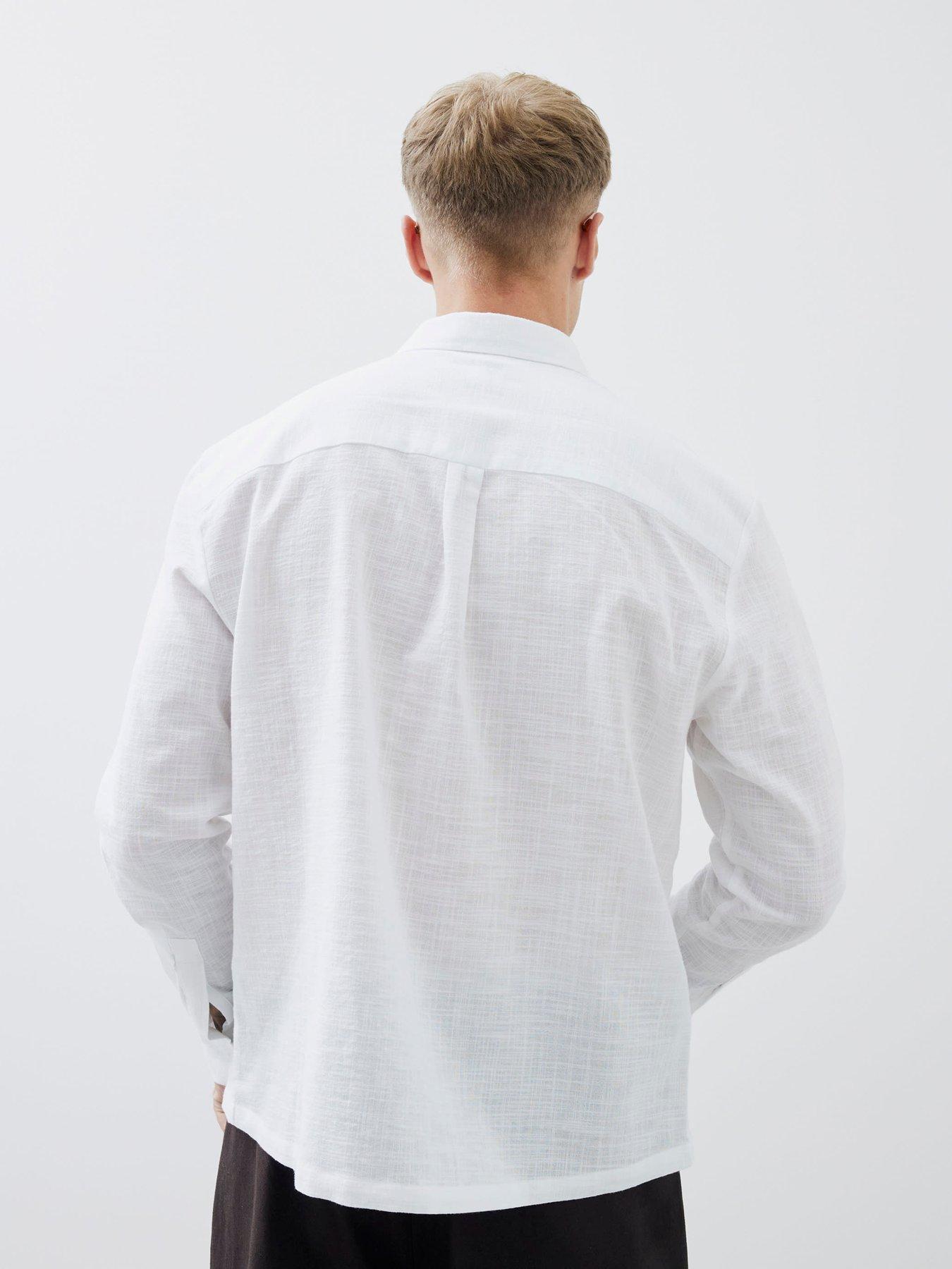 Image 2 of 4 of River Island Long Sleeve Linen Look Shirt - White