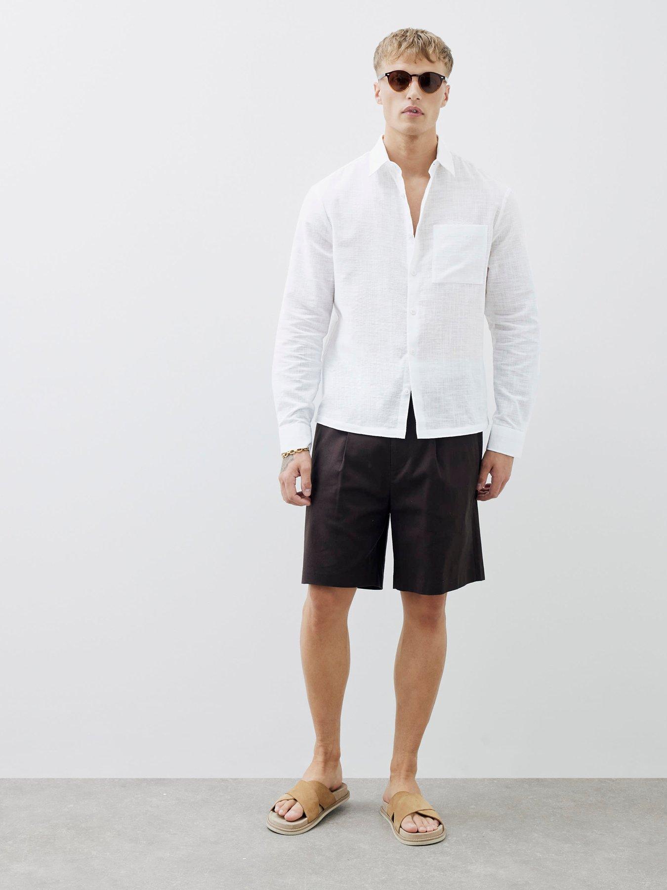 Image 3 of 4 of River Island Long Sleeve Linen Look Shirt - White