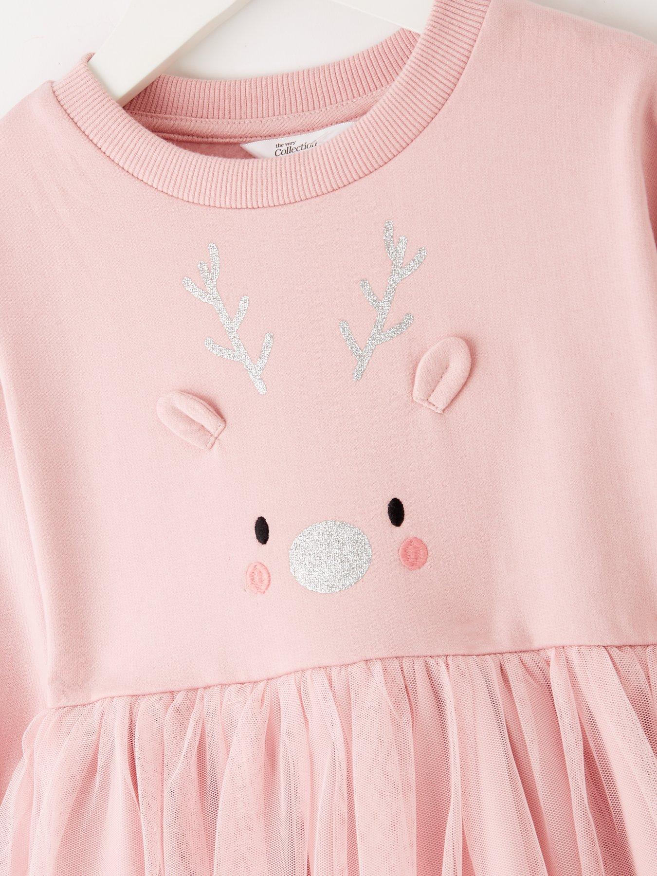 Image 3 of 4 of The Very Collection Girls Christmas Reindeer Sweat Dress - Pink
