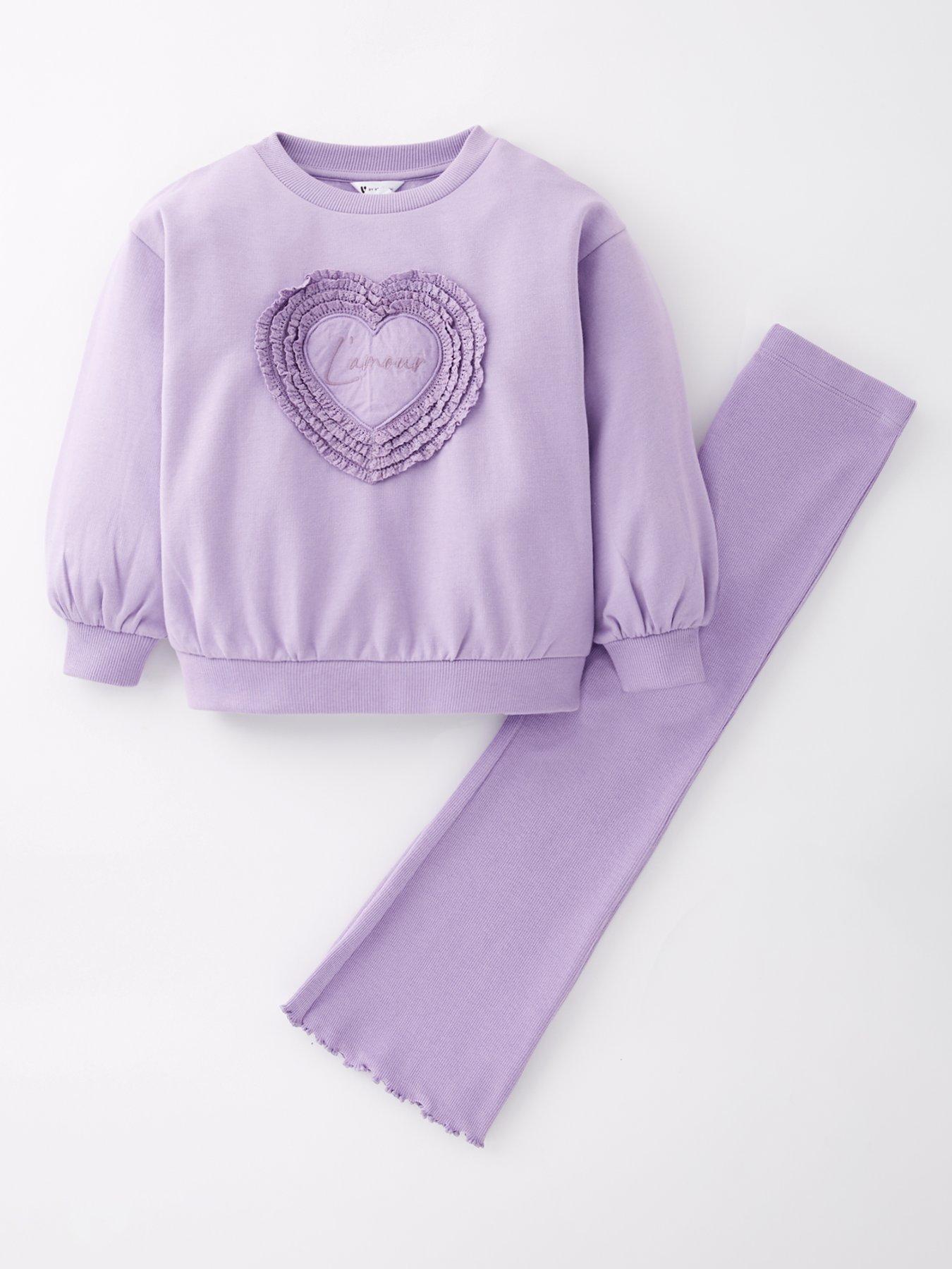 Mini V by Very Girls 3d Heart Sweat With Rib Flare Leggings
