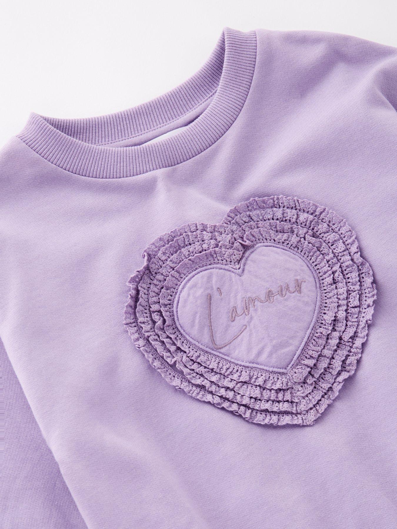 Image 3 of 4 of Mini V by Very Girls 3D Heart Sweat With Rib Flare Leggings - Purple
