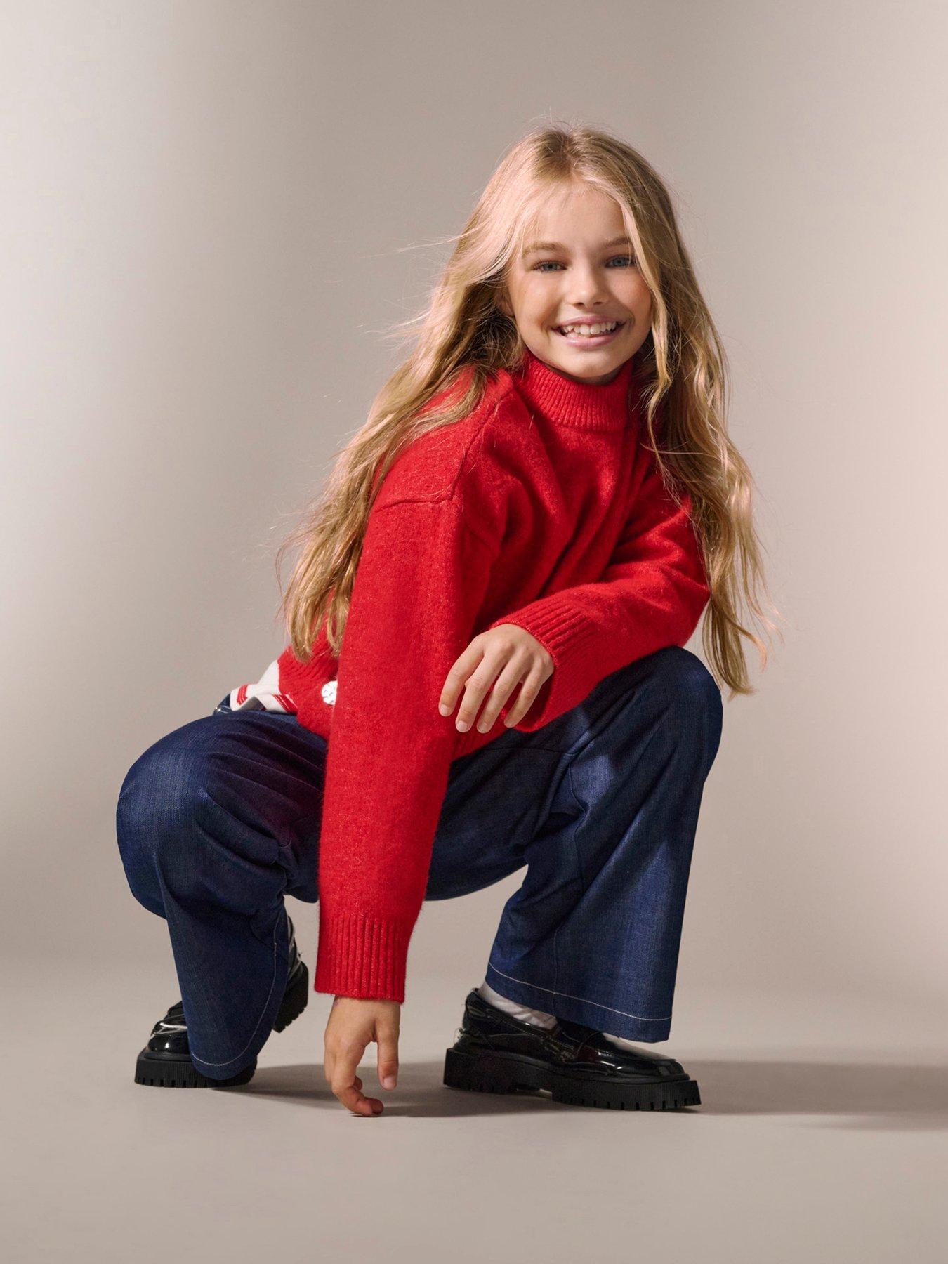 only-kids-girls-button-detail-knitted-jumper-red