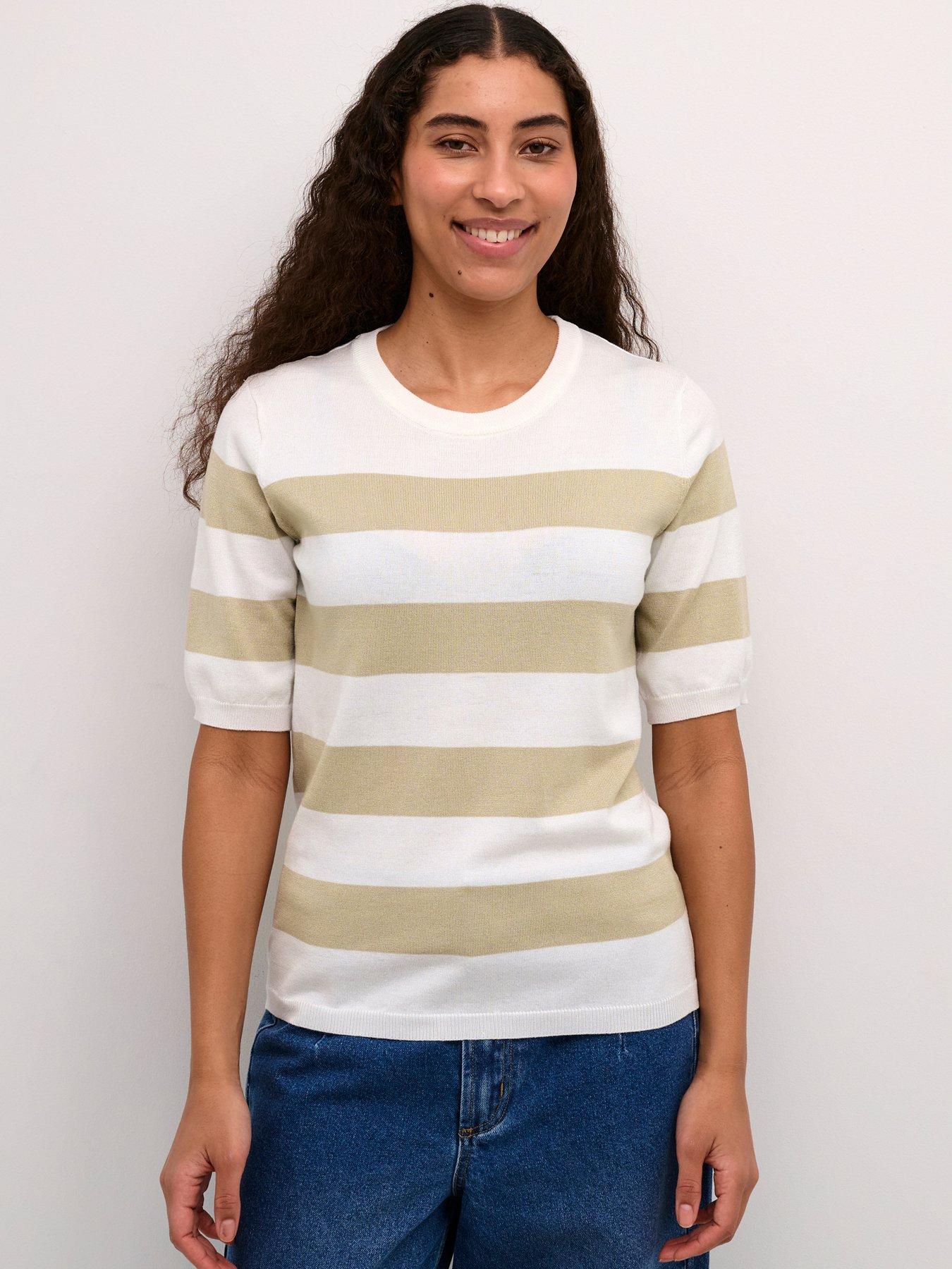 kaffe-lizza-striped-knitted-jumper-grey