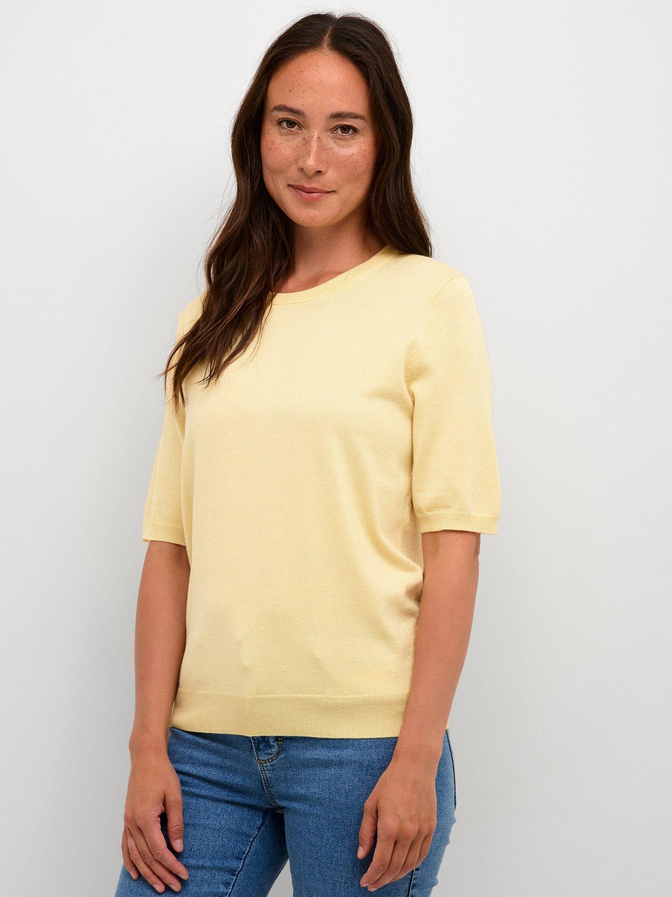front image of kaffe-lizza-pullover-yellow