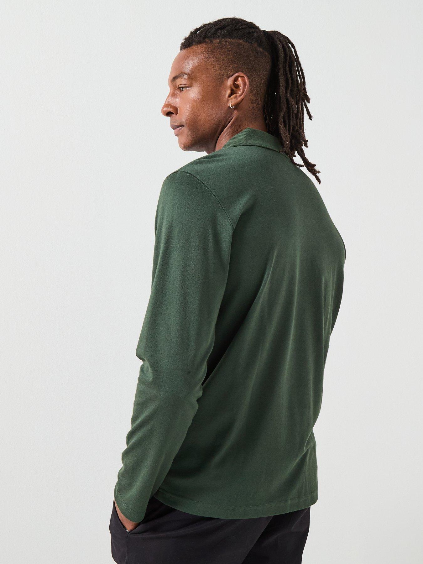 Image 2 of 6 of Selected Homme Fave Split Neck Long Sleeve Polo Shirt - Dark Green