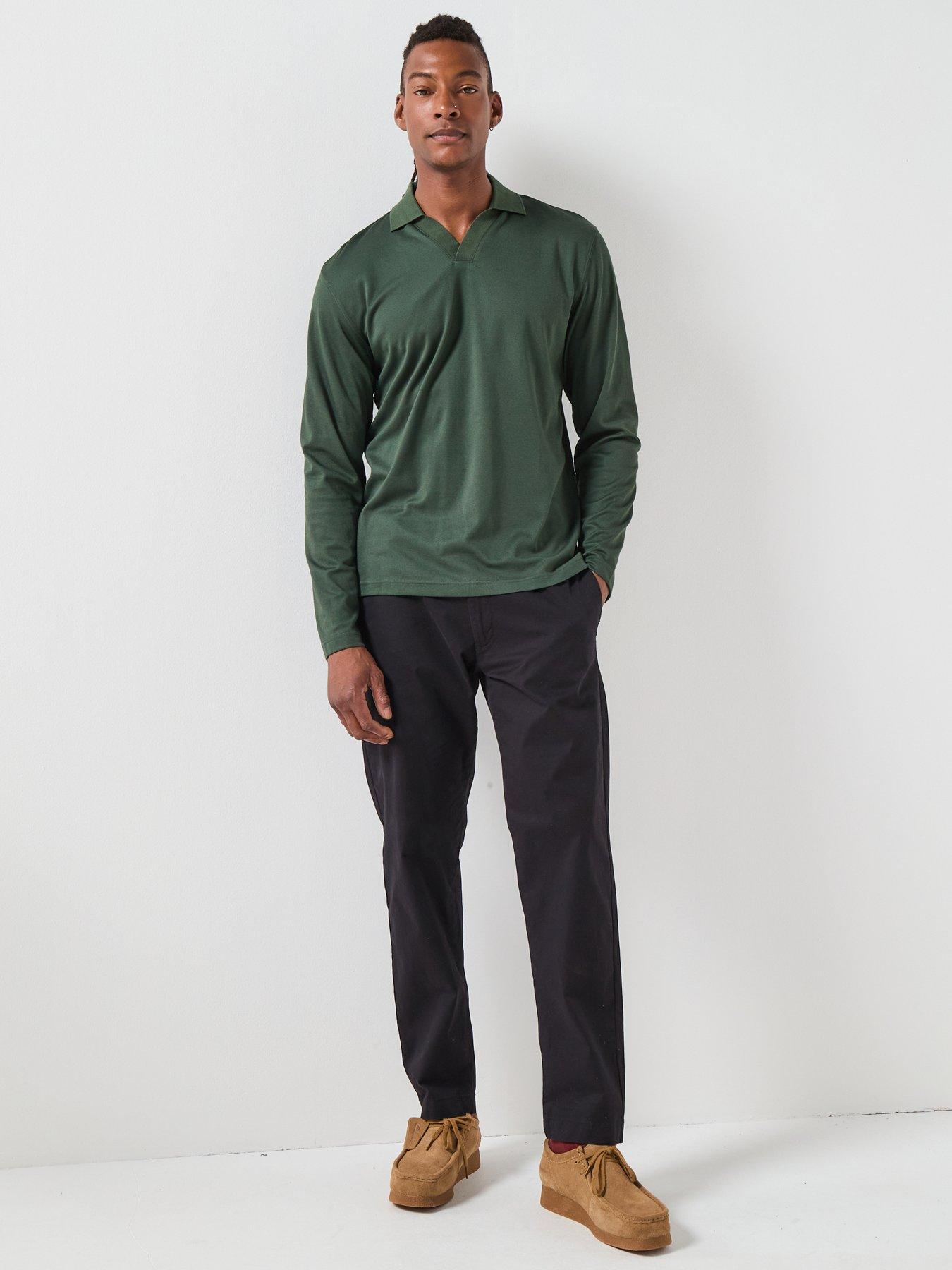 Image 3 of 6 of Selected Homme Fave Split Neck Long Sleeve Polo Shirt - Dark Green
