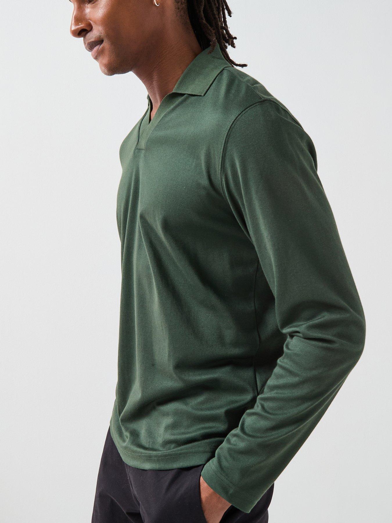 Image 4 of 6 of Selected Homme Fave Split Neck Long Sleeve Polo Shirt - Dark Green