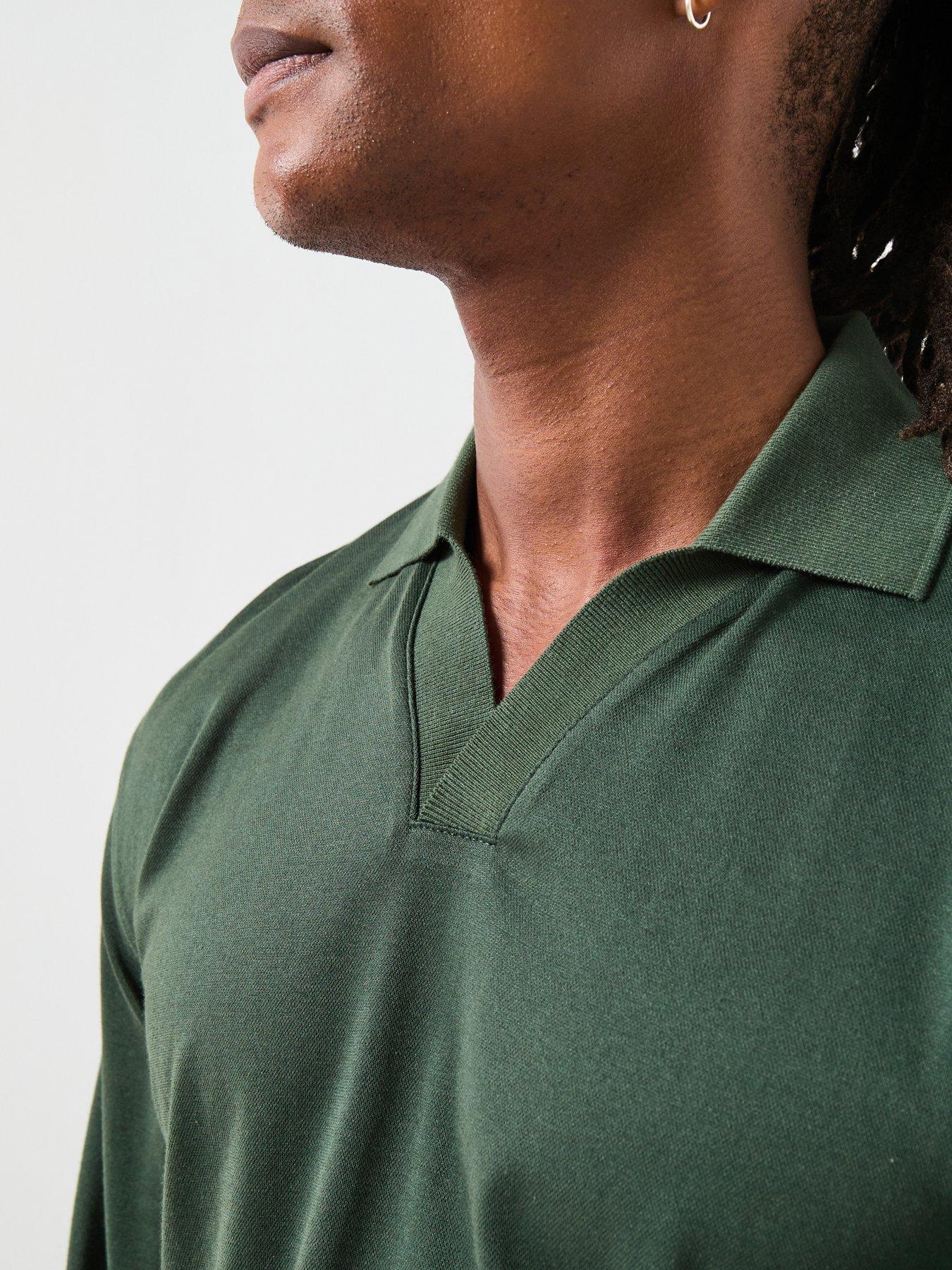 Image 5 of 6 of Selected Homme Fave Split Neck Long Sleeve Polo Shirt - Dark Green