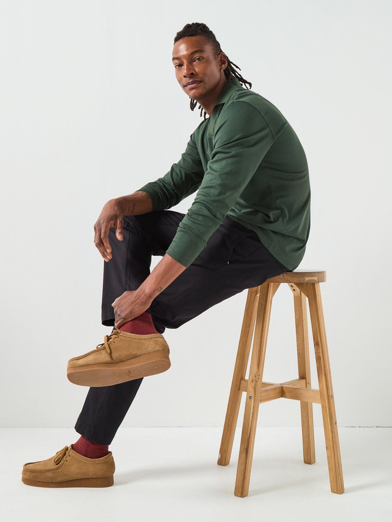 Image 6 of 6 of Selected Homme Fave Split Neck Long Sleeve Polo Shirt - Dark Green