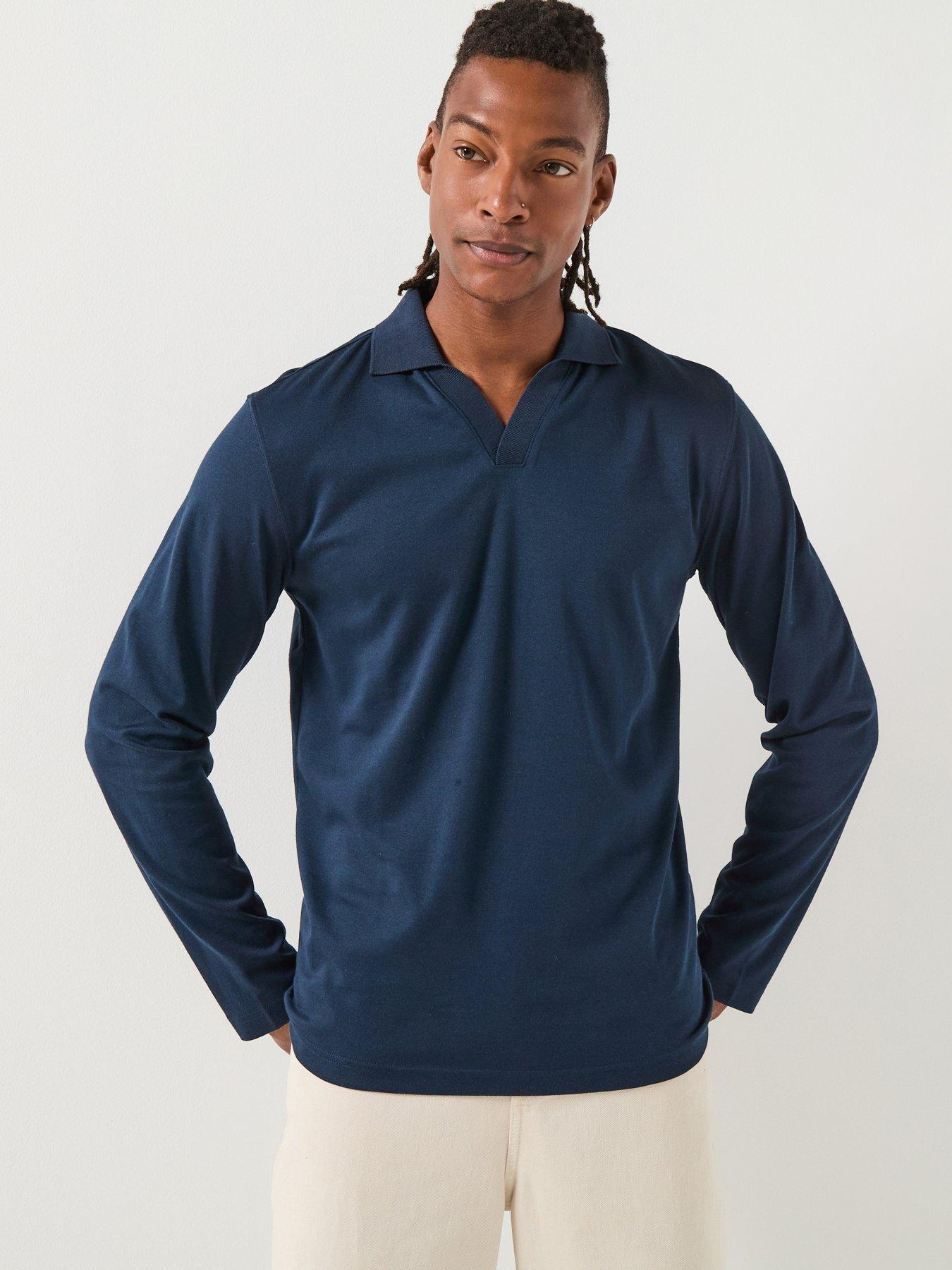 Selected Homme Fave Split Neck Long Sleeve Polo Shirt - Navy