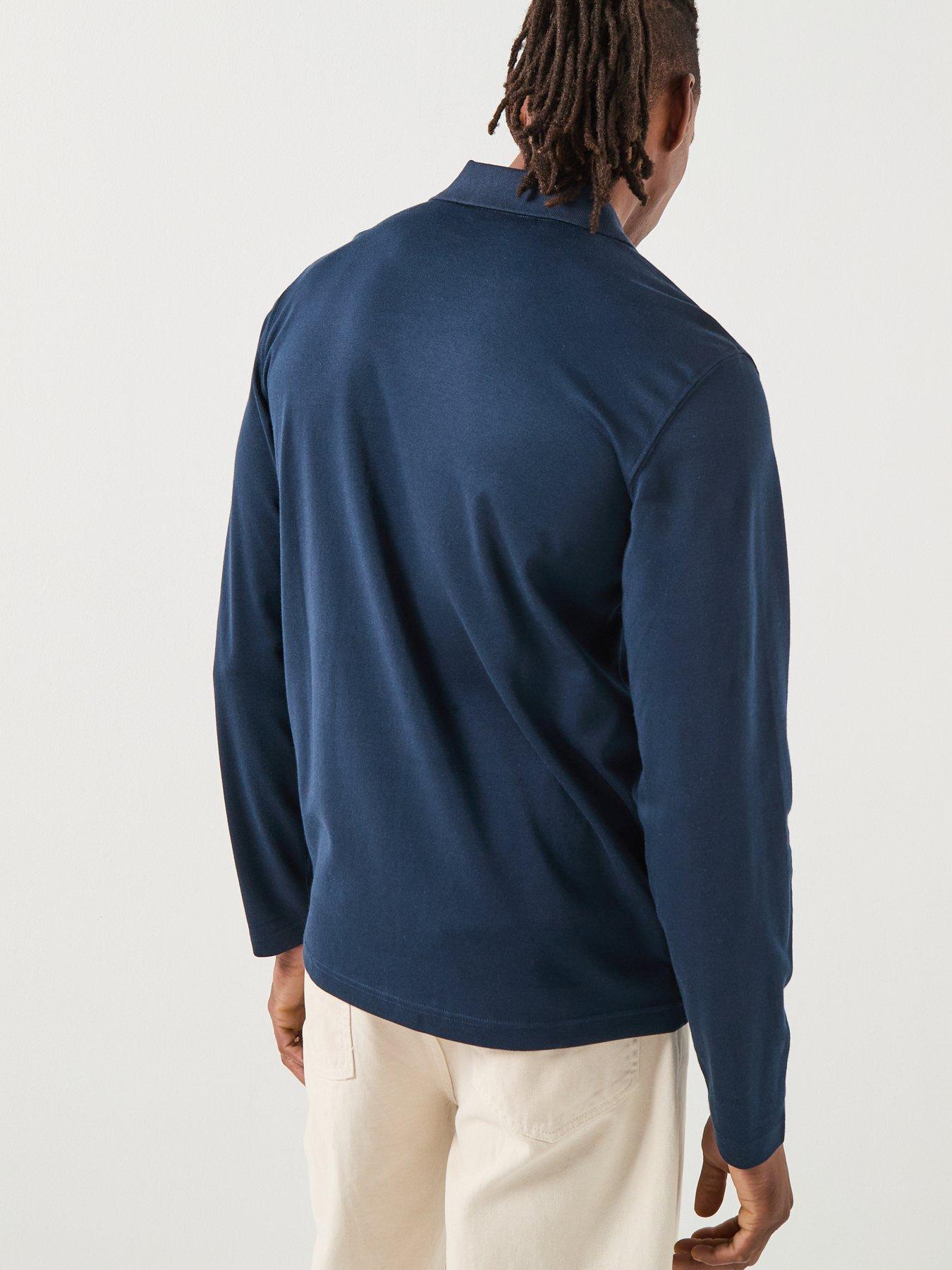 Image 2 of 6 of Selected Homme Fave Split Neck Long Sleeve Polo Shirt - Navy