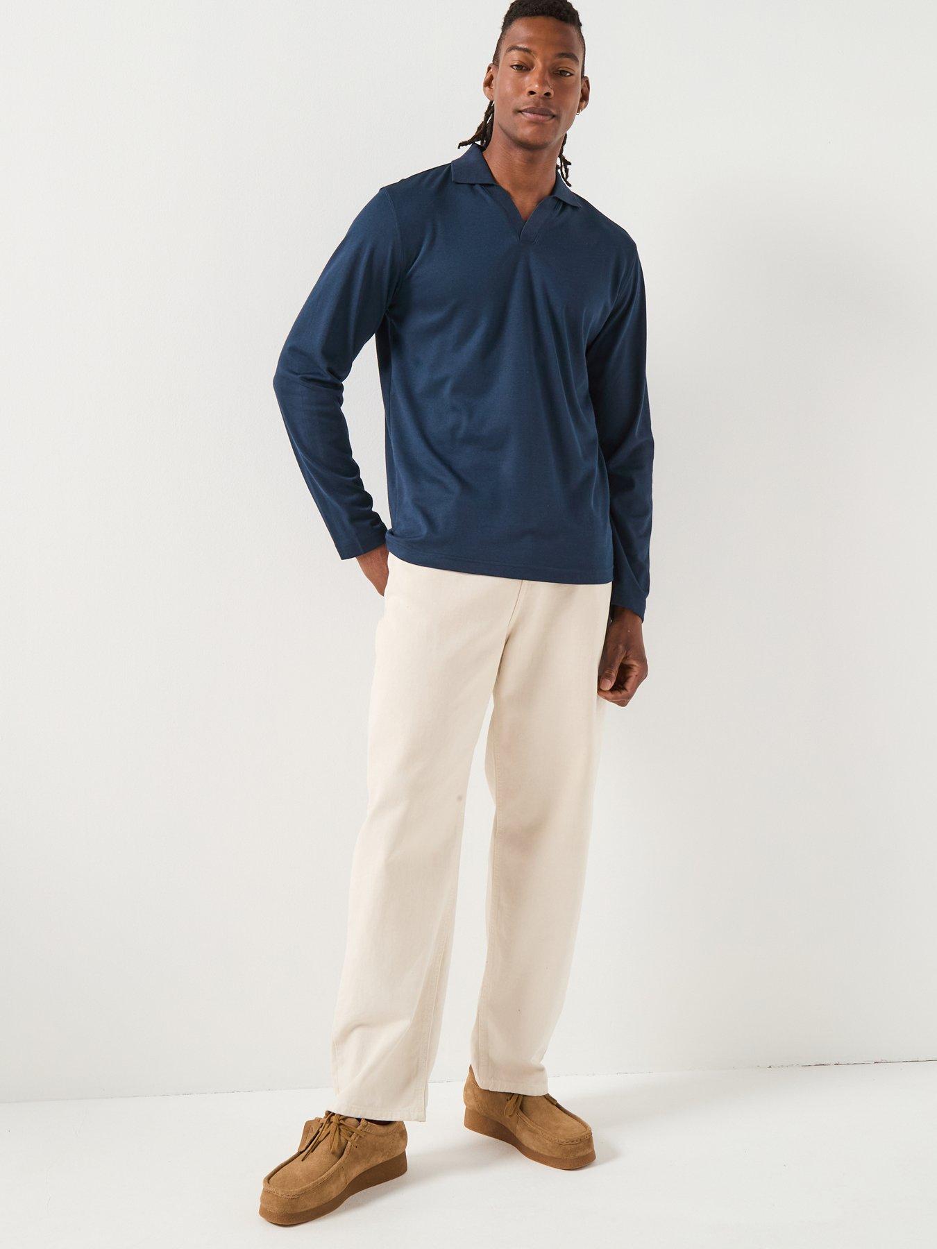 Image 3 of 6 of Selected Homme Fave Split Neck Long Sleeve Polo Shirt - Navy