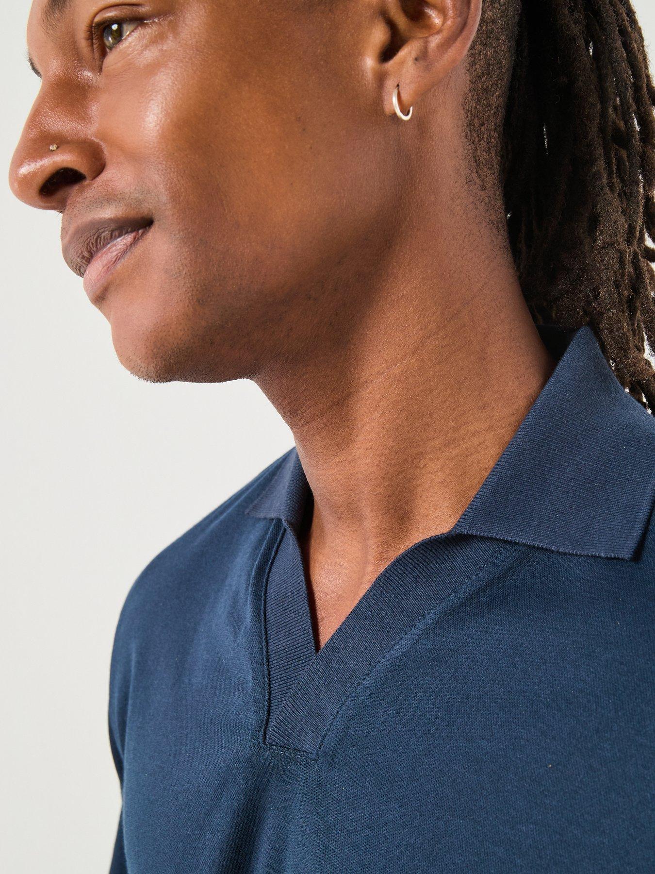 Image 4 of 6 of Selected Homme Fave Split Neck Long Sleeve Polo Shirt - Navy