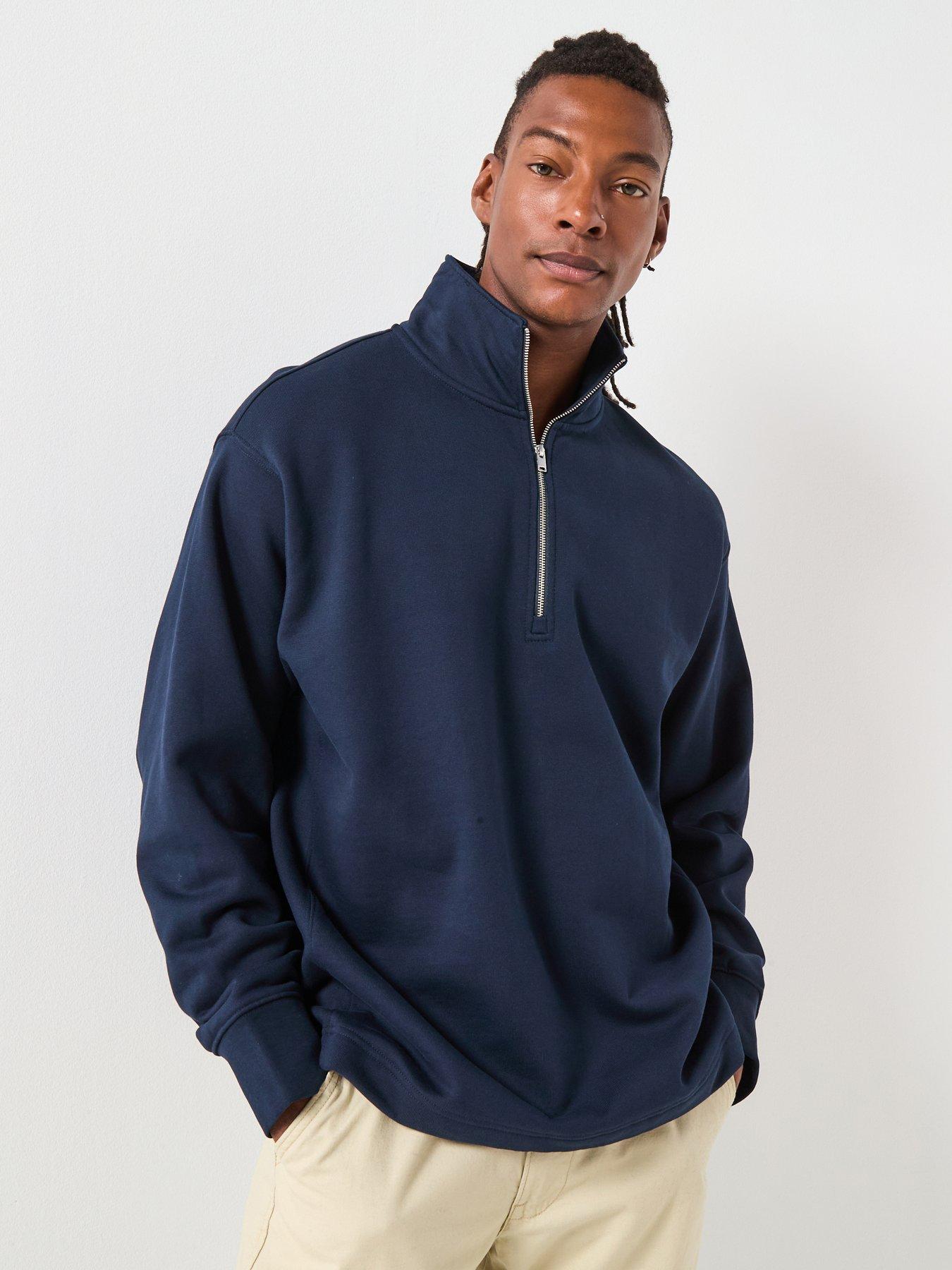 front image of selected-aron-long-sleeve-half-zip-sweat-navy