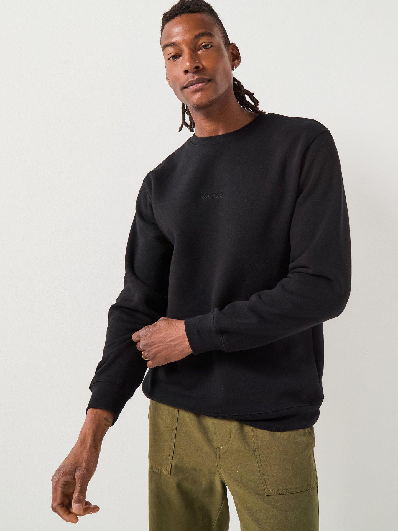  image of selected-homme-hankie-logo-crew-neck-sweat-top-black