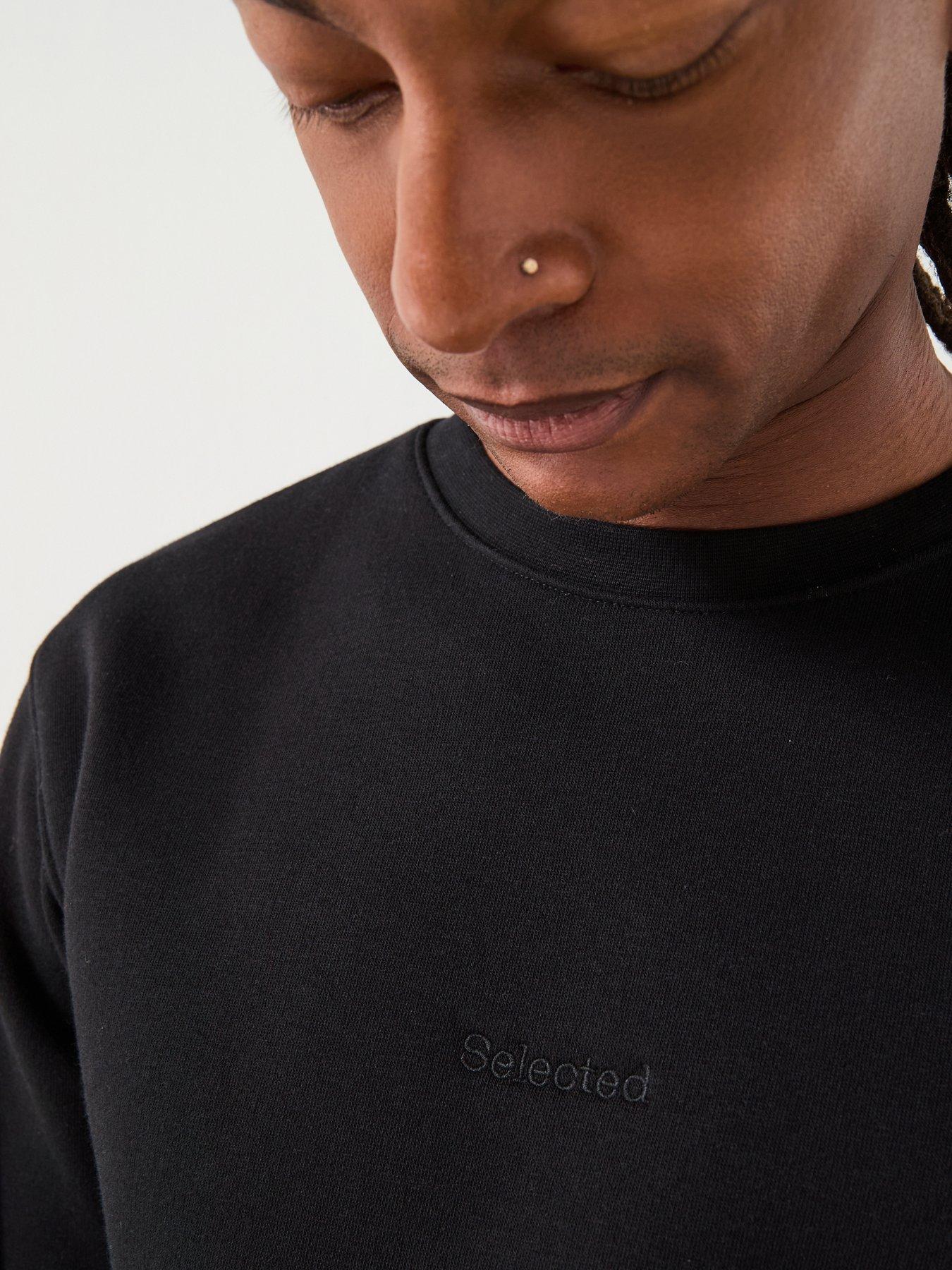  image of selected-homme-hankie-logo-crew-neck-sweat-top-black