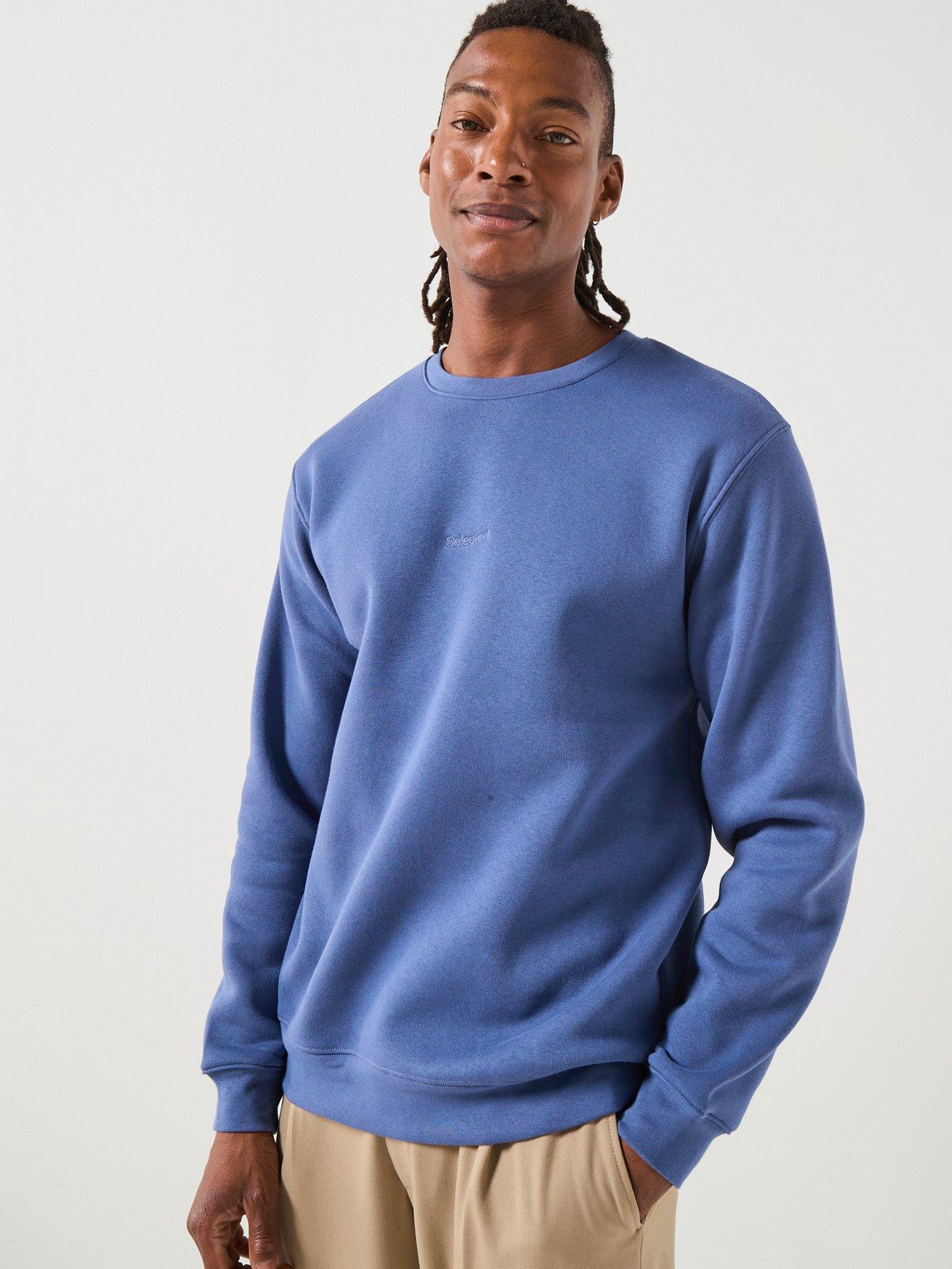  image of selected-homme-hankie-logo-crew-neck-sweat-top-blue