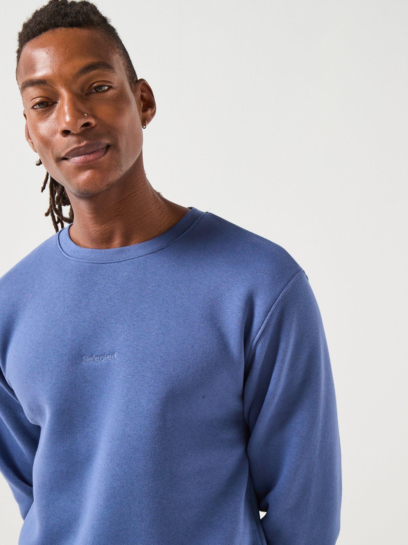  image of selected-homme-hankie-logo-crew-neck-sweat-top-blue