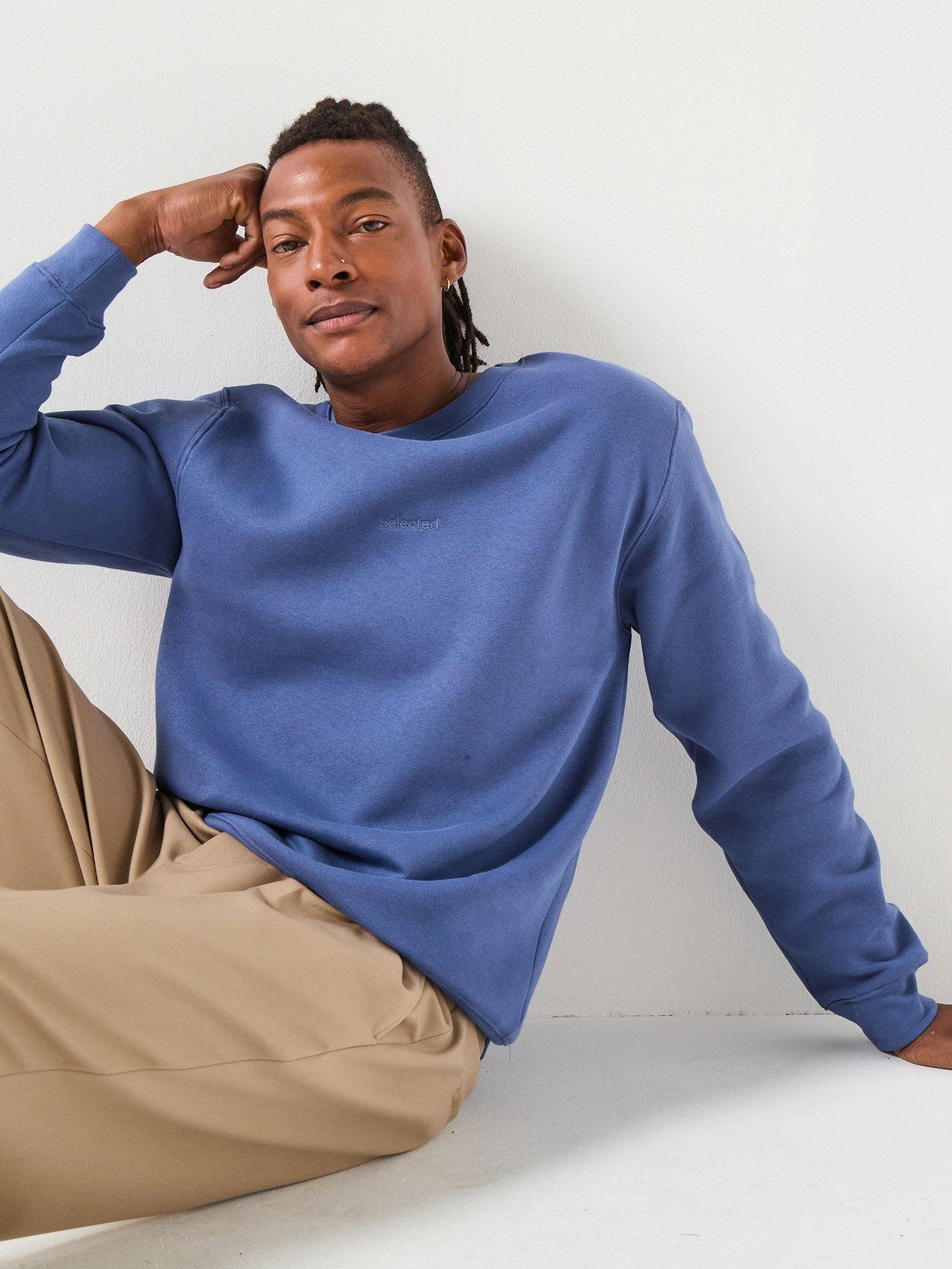  image of selected-homme-hankie-logo-crew-neck-sweat-top-blue