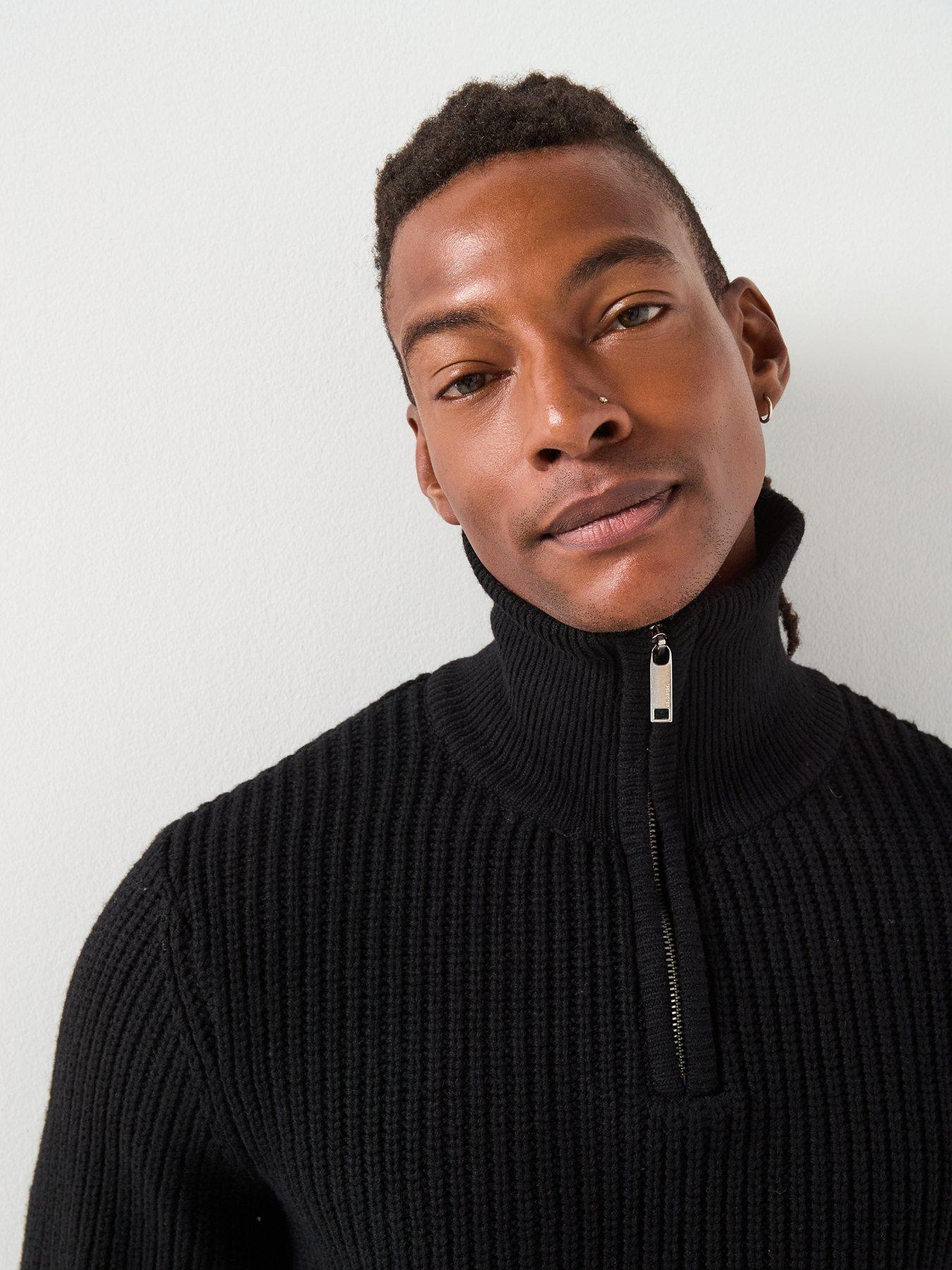  image of selected-homme-land-half-zip-knitted-jumper-black