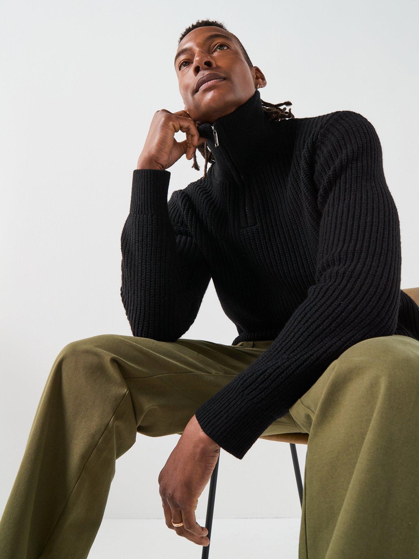  image of selected-homme-land-half-zip-knitted-jumper-black