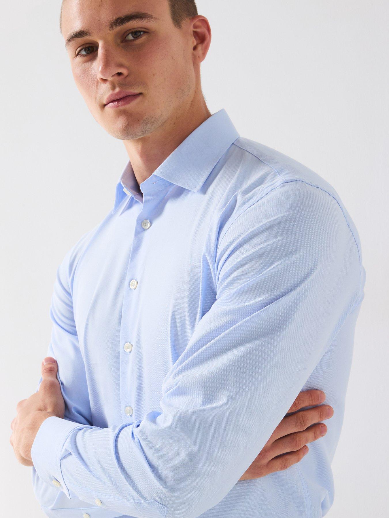 Image 4 of 6 of Selected Homme Slim Performance Long Sleeve Formal Shirt - Blue