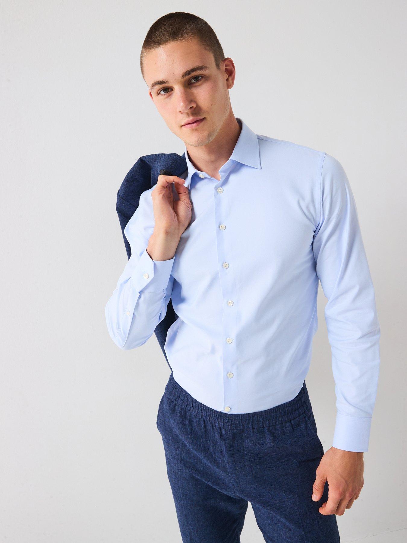 Image 5 of 6 of Selected Homme Slim Performance Long Sleeve Formal Shirt - Blue