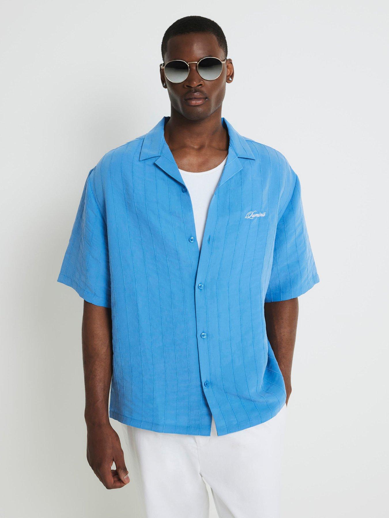 River Island Boxy Fit Stripe Revere Shirt - Blue