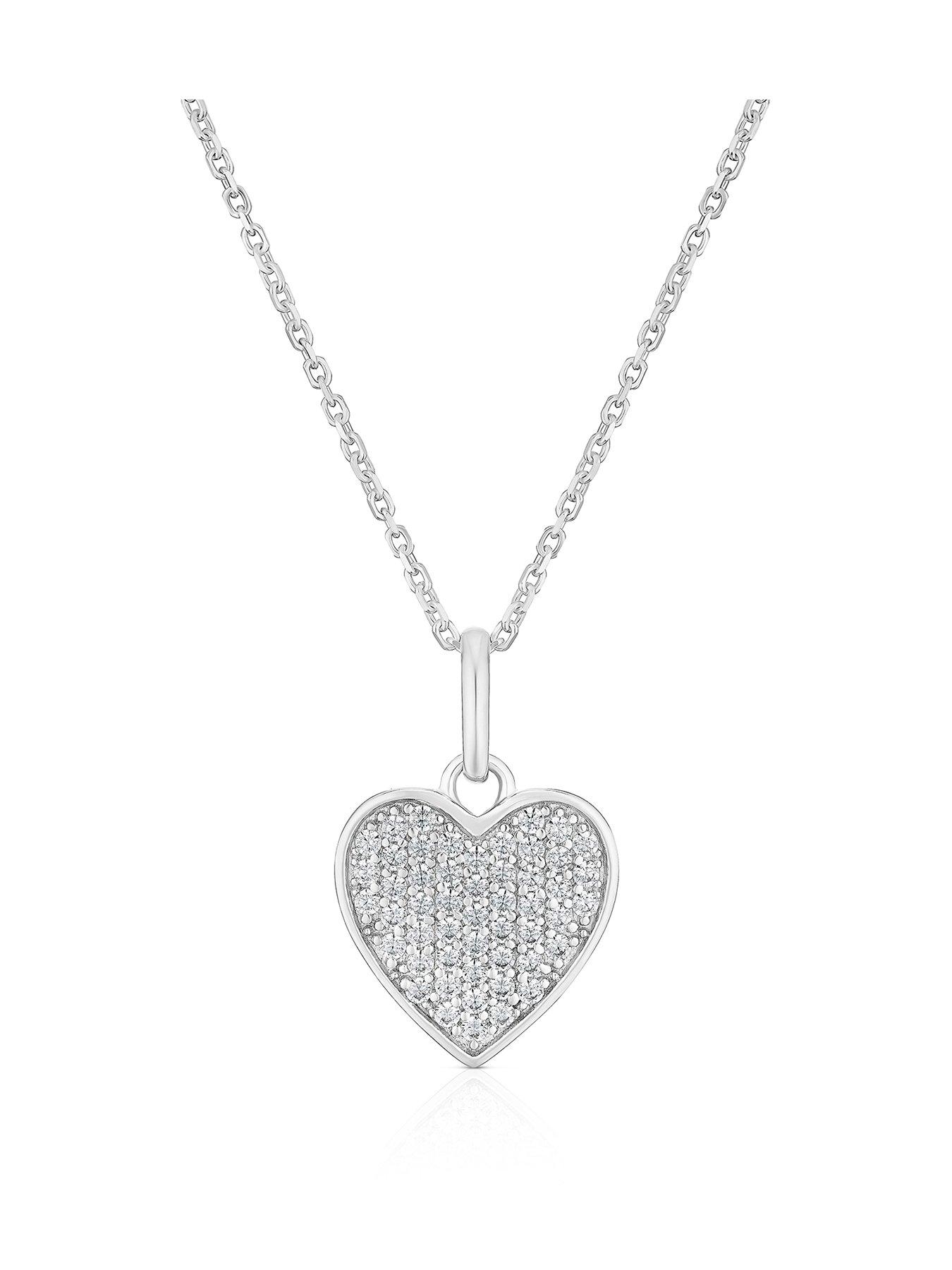  image of h-samuel-sterling-silver-necklace-cubic-zirconia-paveacute-heart-pendant-162-inch-necklace