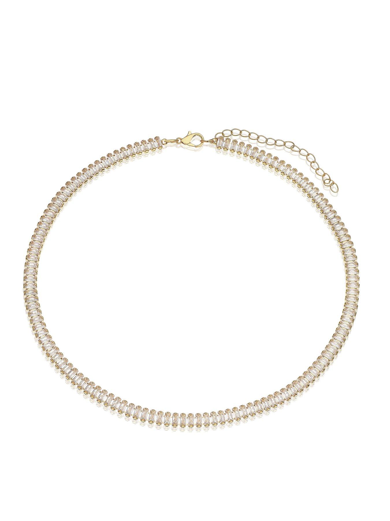  image of h-samuel-gold-plated-necklace-cubic-zirconia-16-inch-bar-necklace