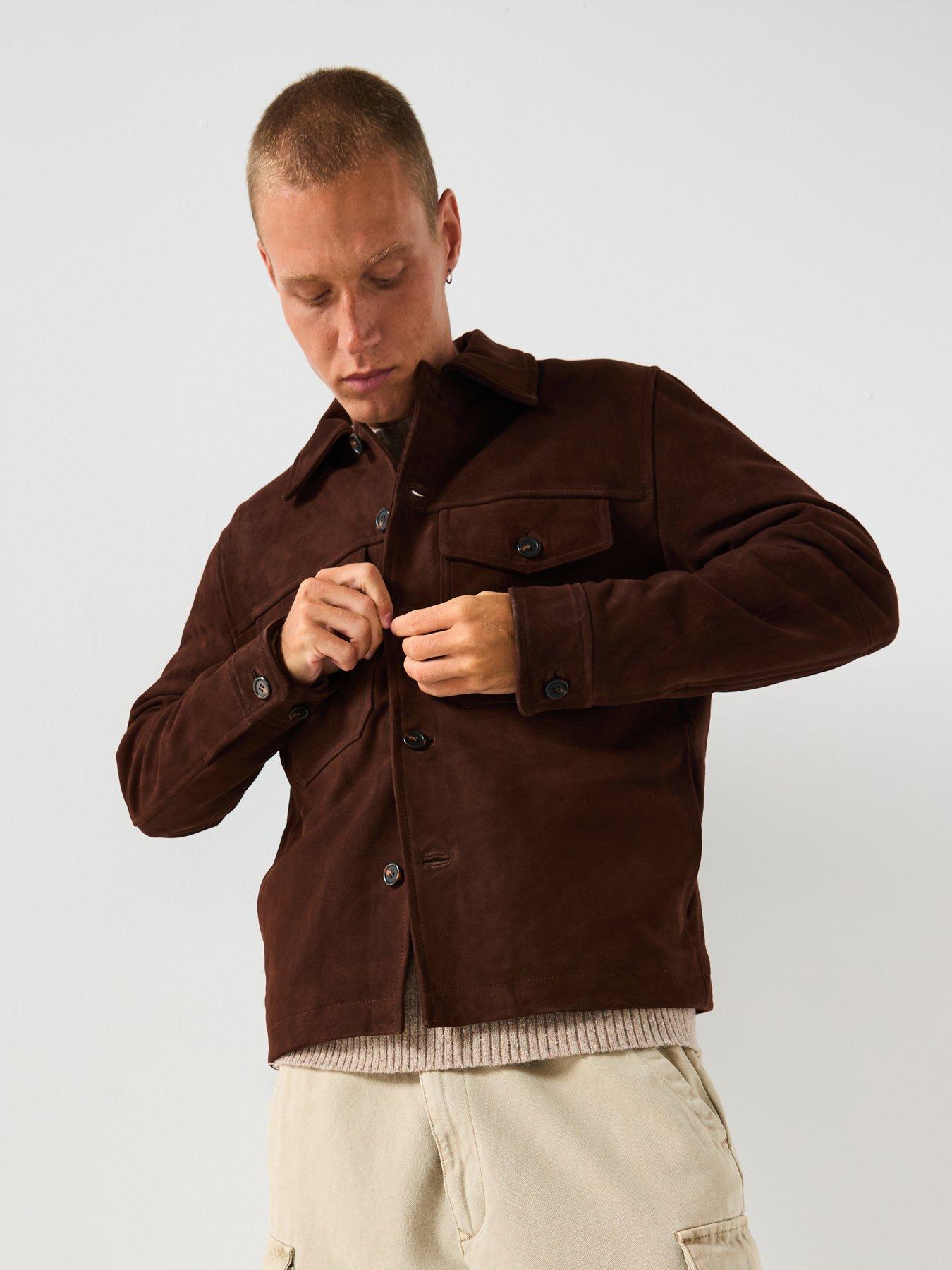 front image of selected-thom-suede-over-shirt-brown