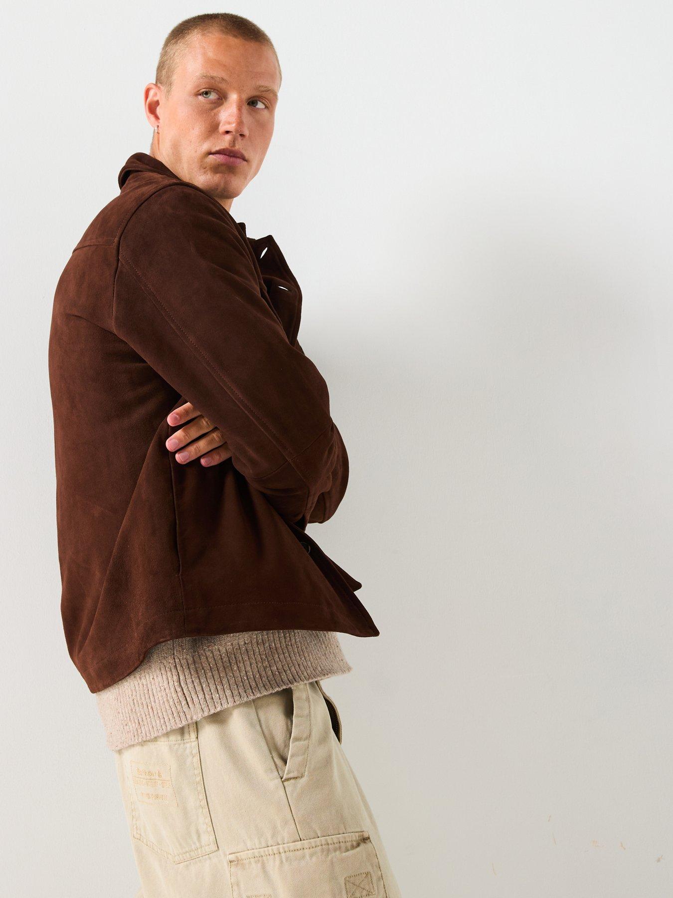 stillFront image of selected-thom-suede-over-shirt-brown