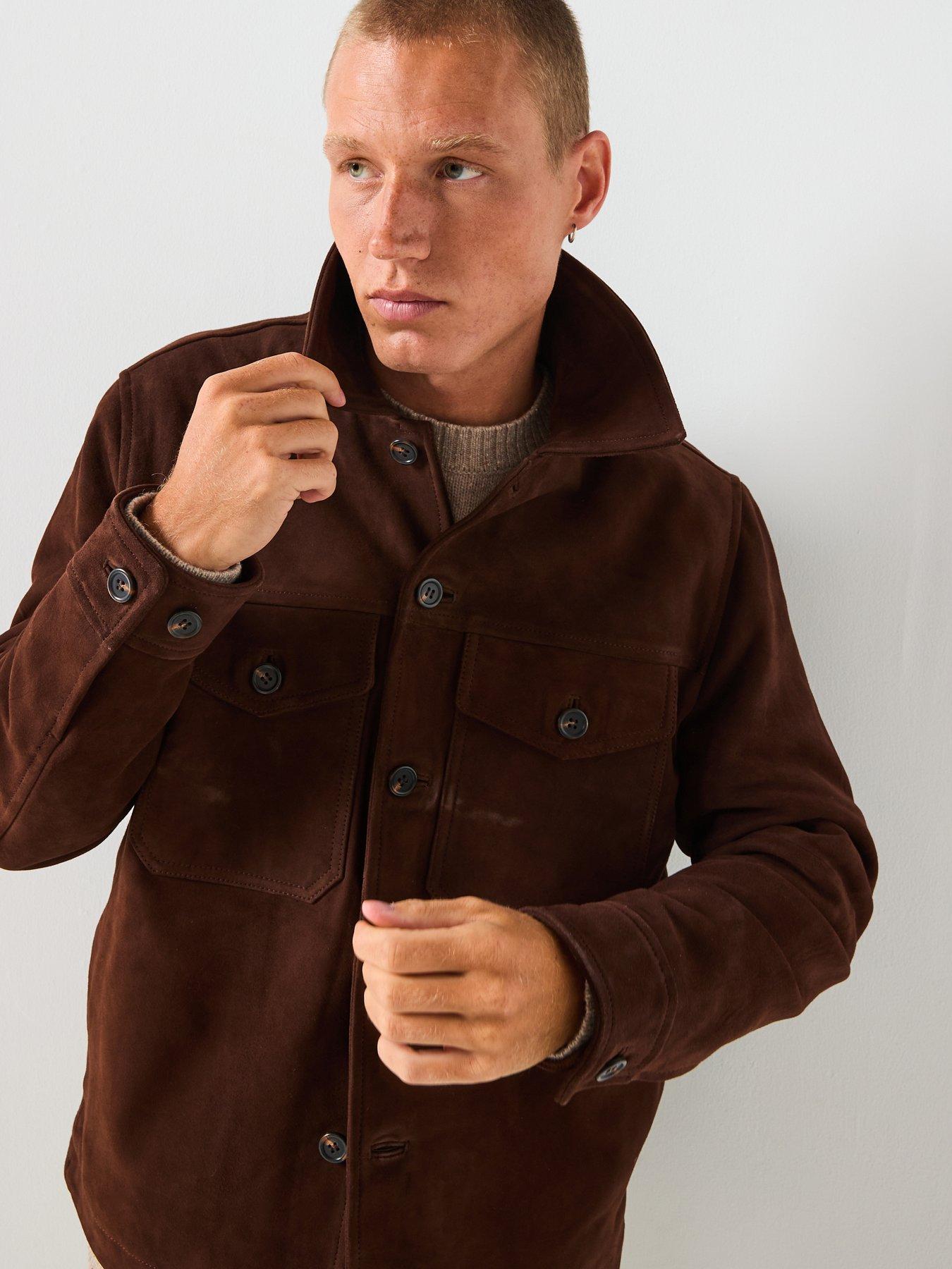  image of selected-thom-suede-over-shirt-brown