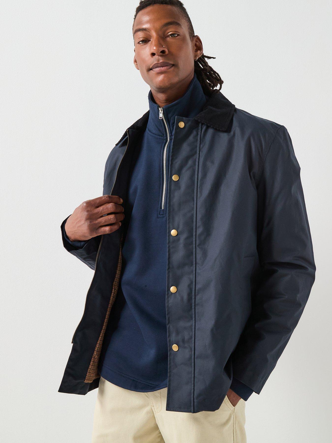 front image of selected-walter-waxed-cotton-jacket-navy