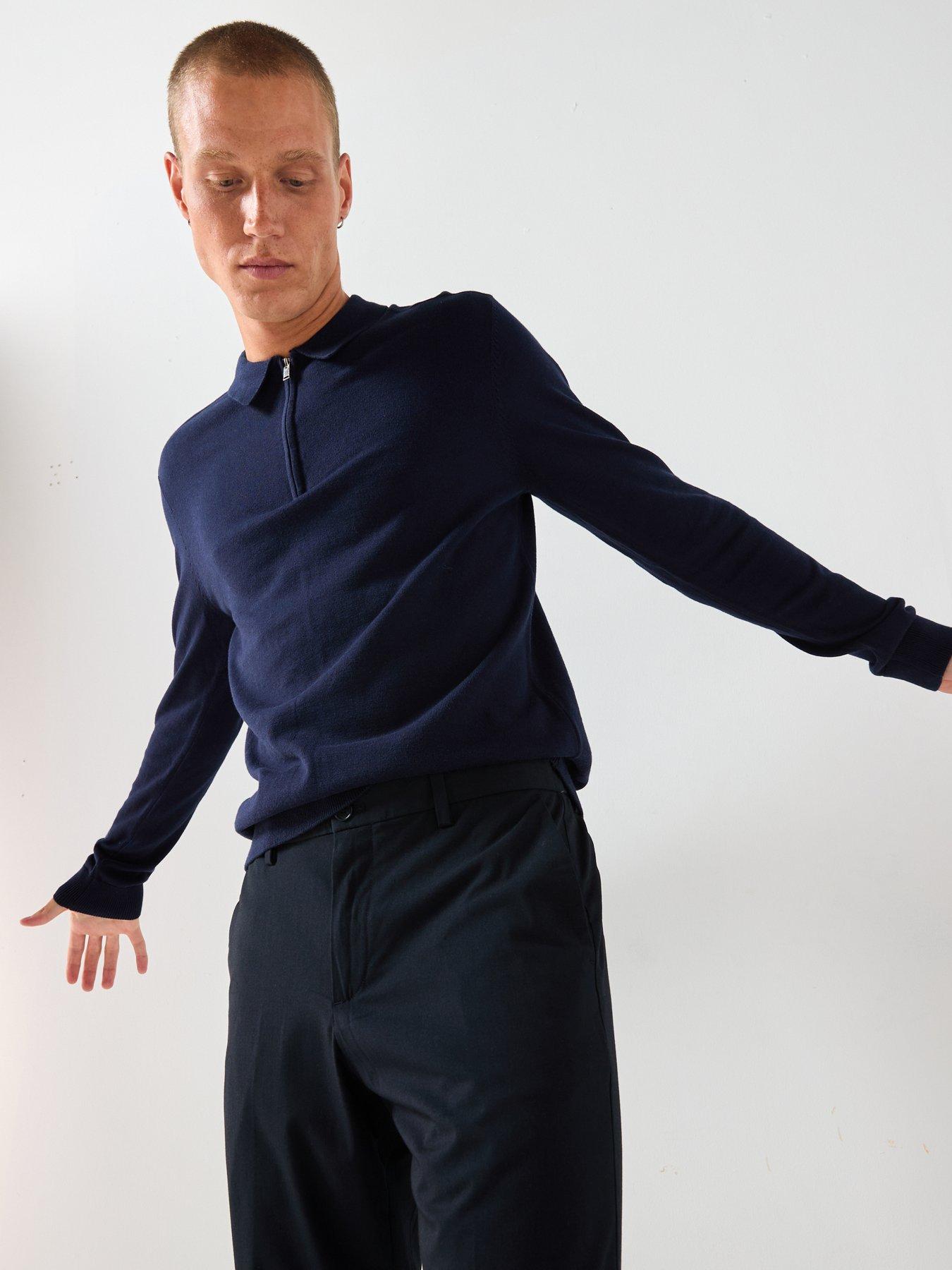 Image 4 of 6 of Selected Homme Berg Long Sleeve Half Zip Knitted Polo Shirt - Navy