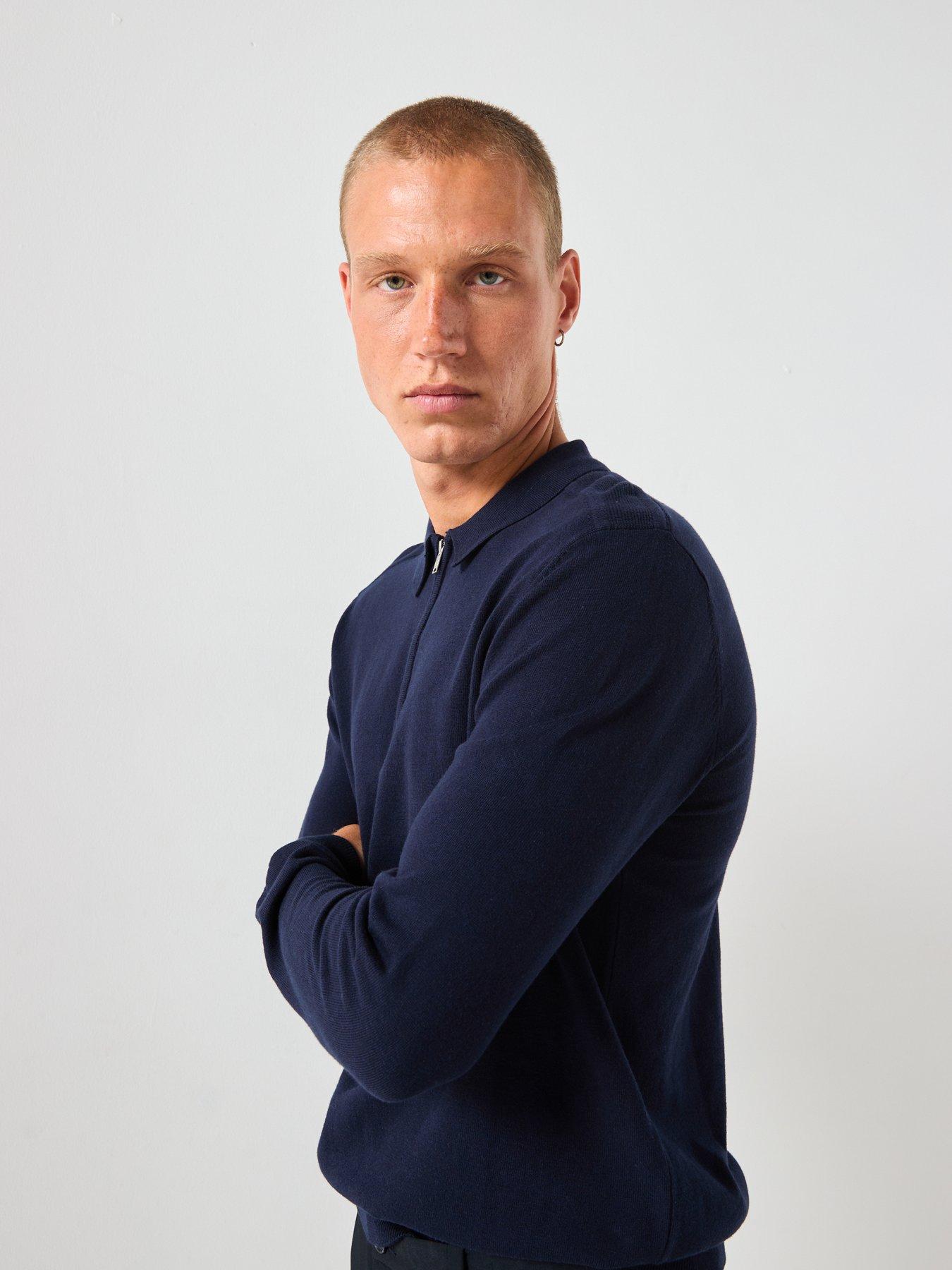 Image 6 of 6 of Selected Homme Berg Long Sleeve Half Zip Knitted Polo Shirt - Navy