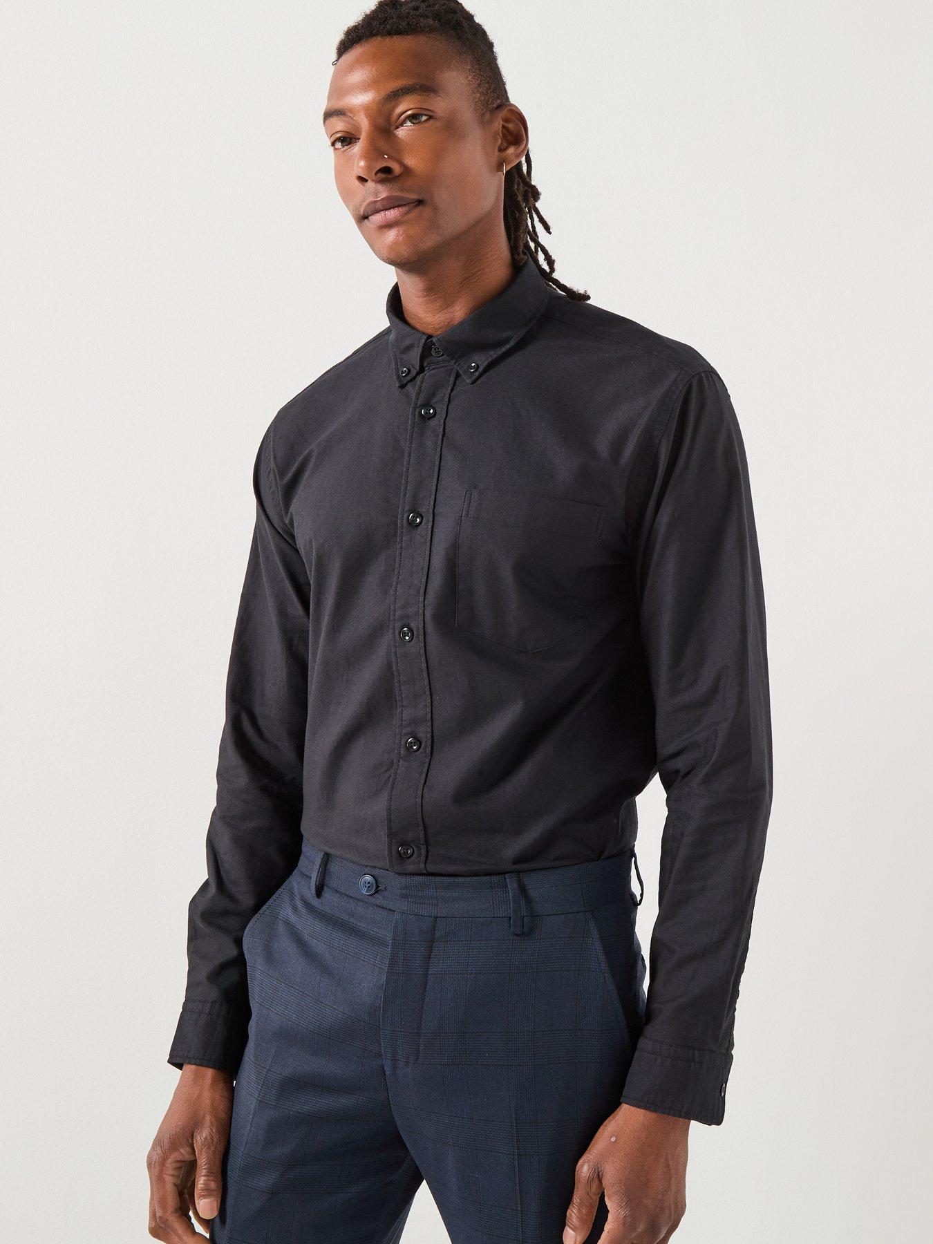  image of selected-homme-grick-long-sleeve-plain-oxford-shirt-black