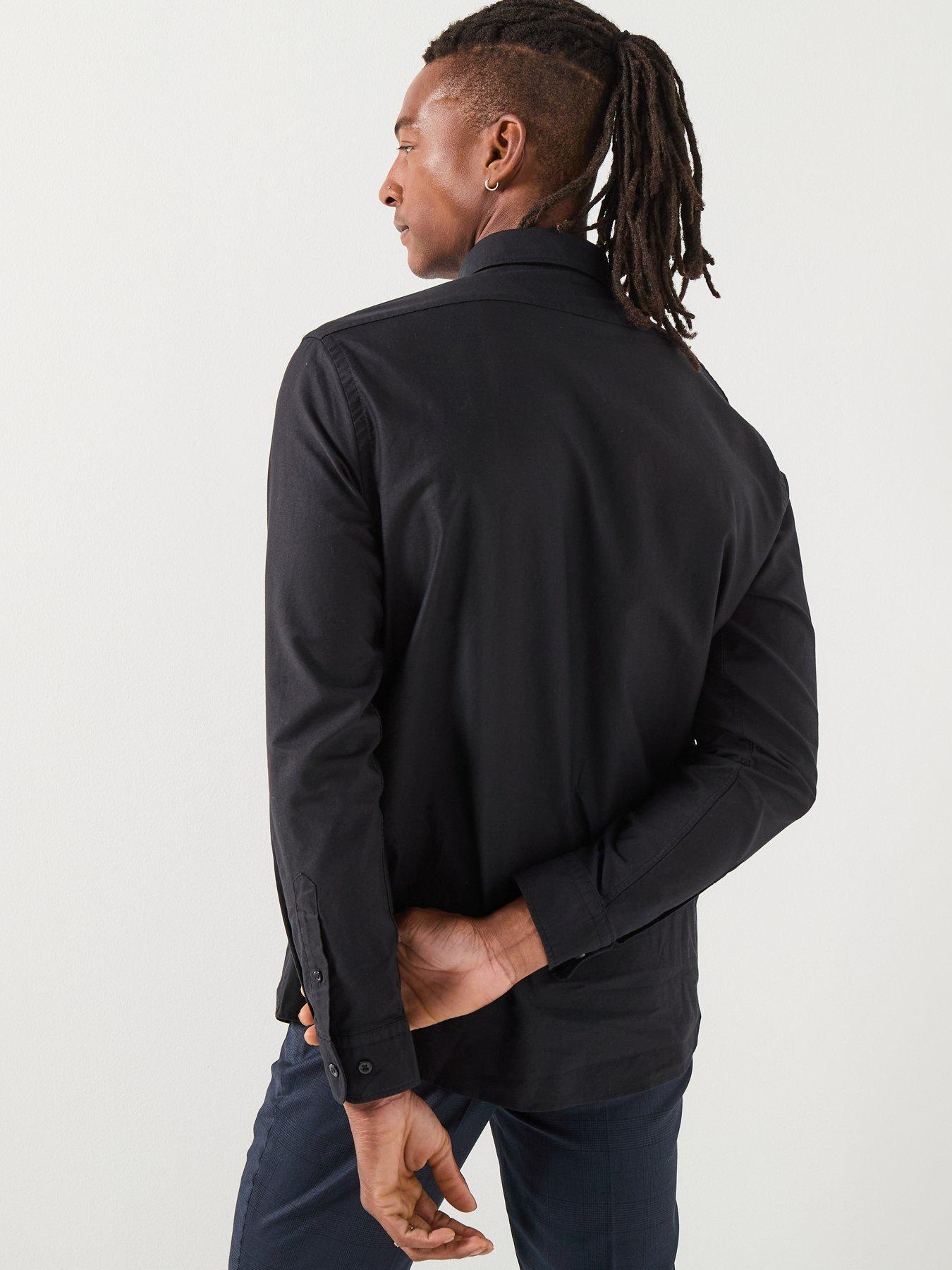  image of selected-homme-grick-long-sleeve-plain-oxford-shirt-black