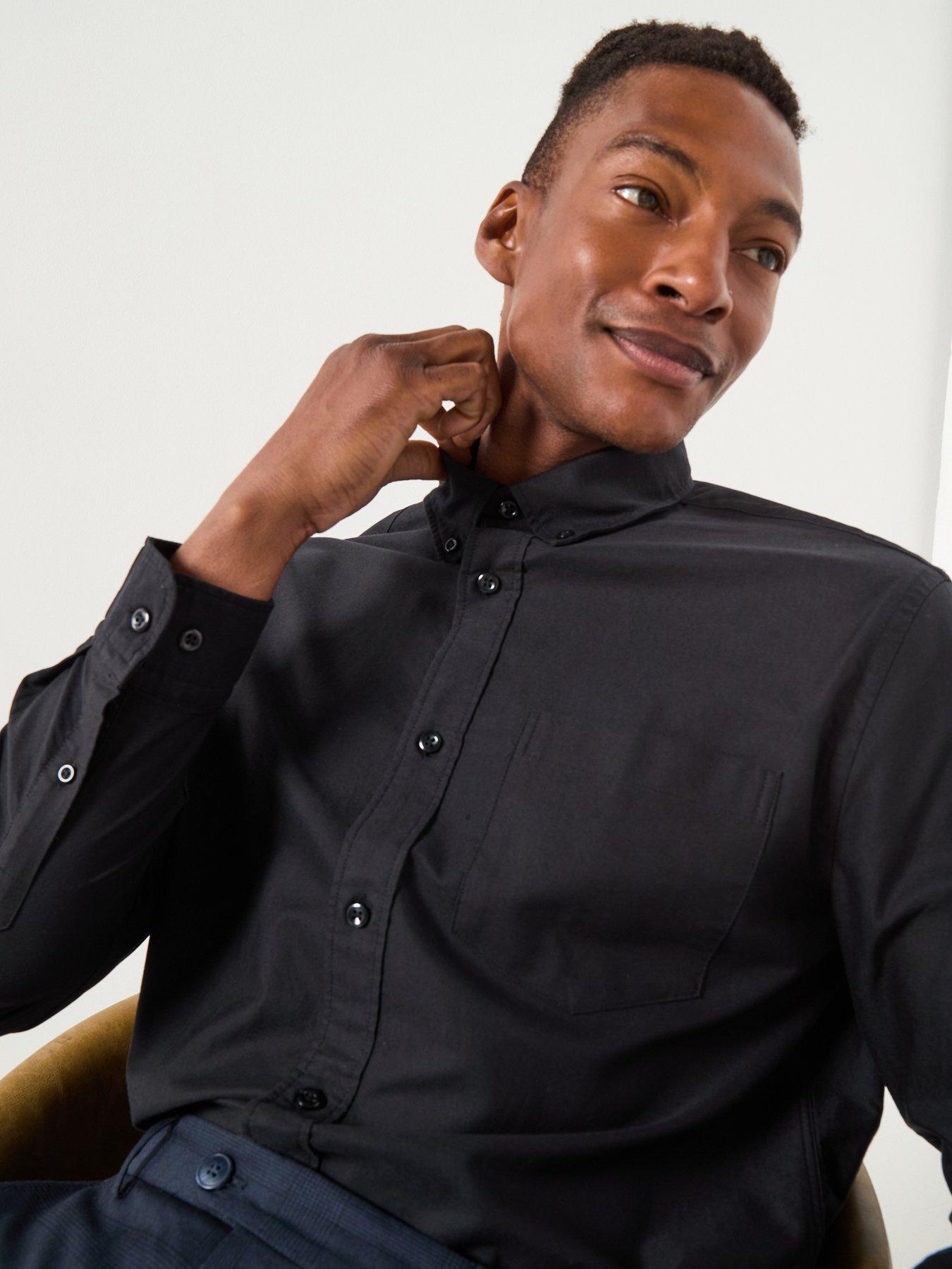  image of selected-homme-grick-long-sleeve-plain-oxford-shirt-black