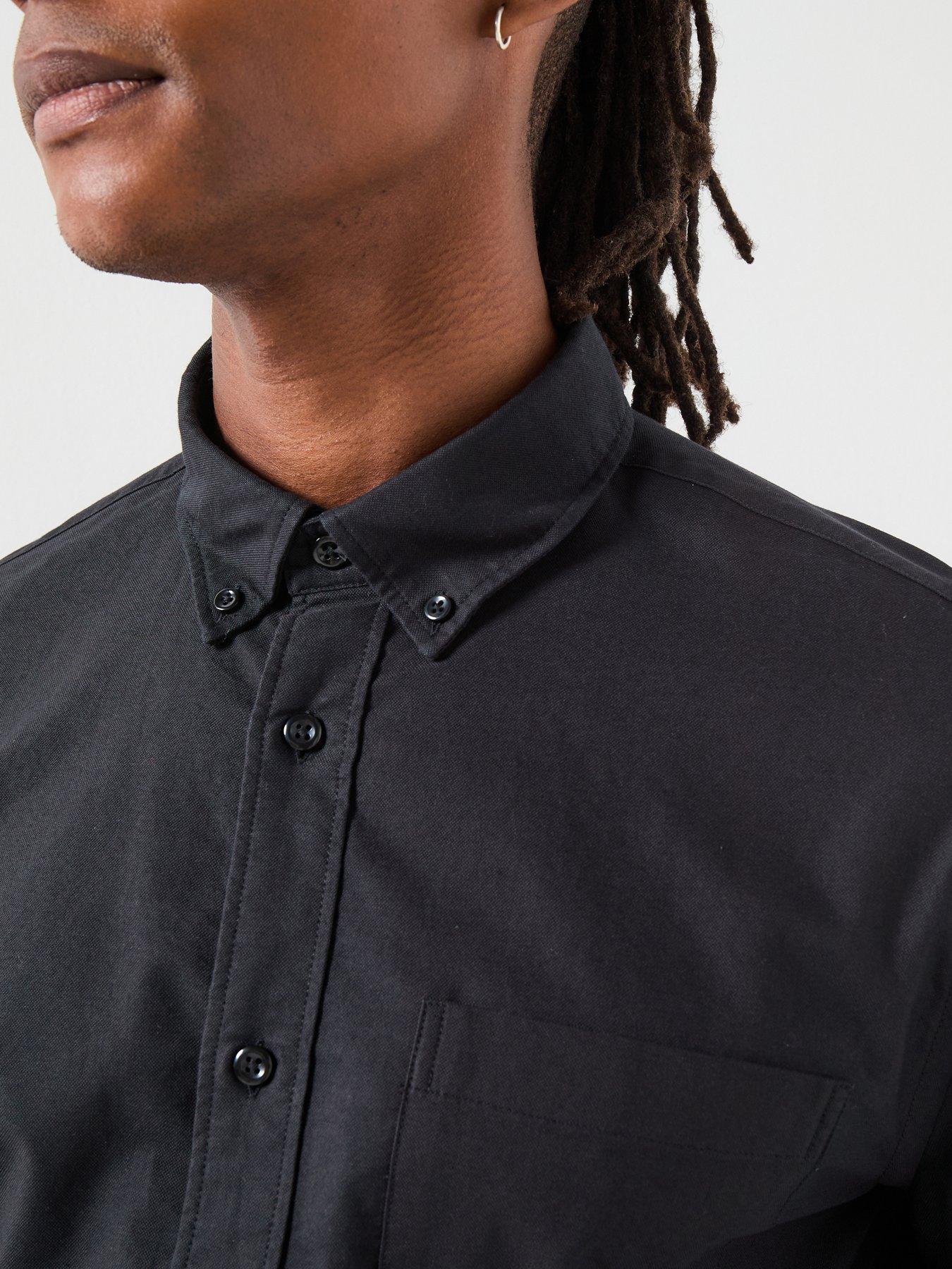  image of selected-homme-grick-long-sleeve-plain-oxford-shirt-black