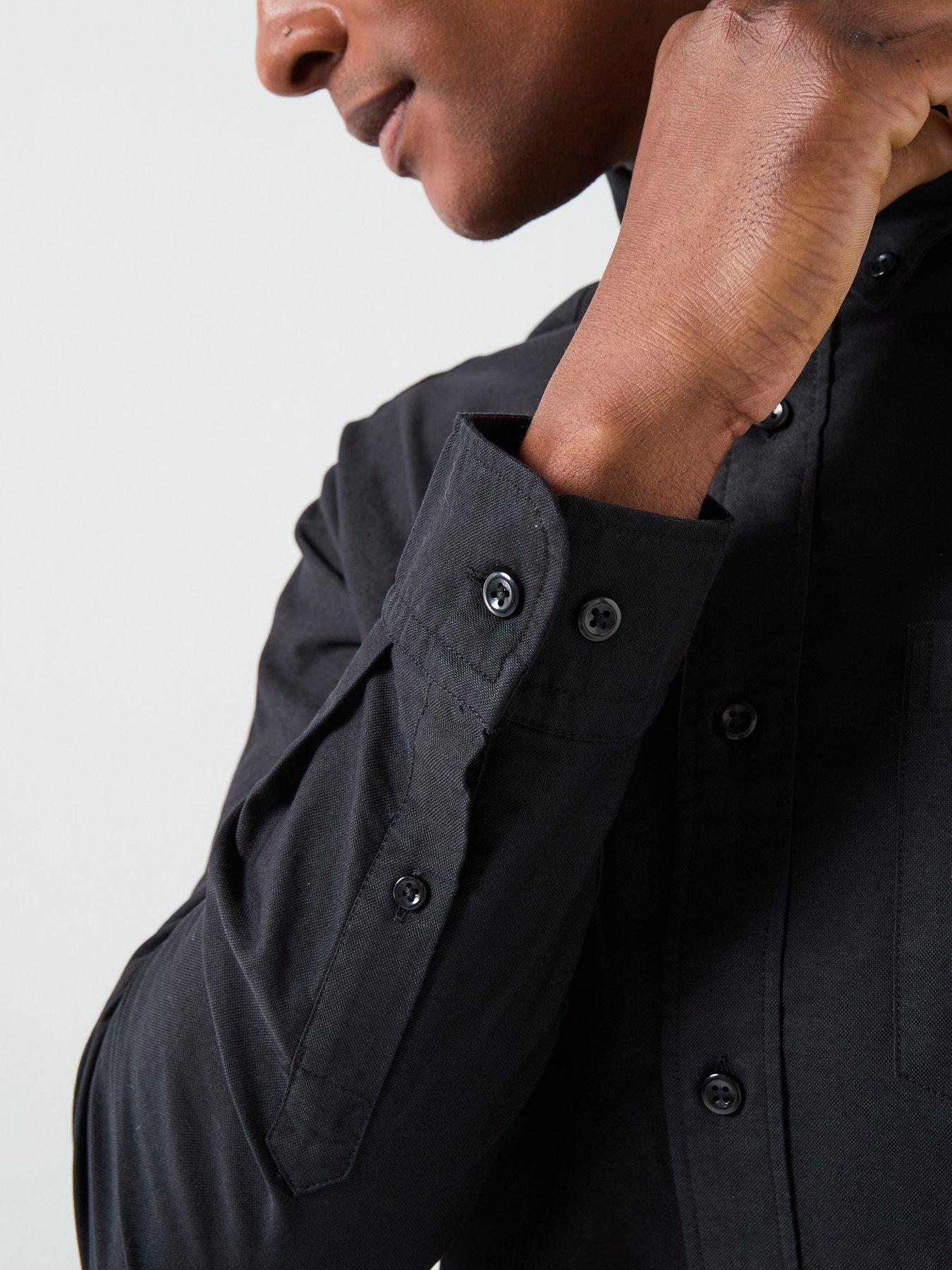  image of selected-homme-grick-long-sleeve-plain-oxford-shirt-black