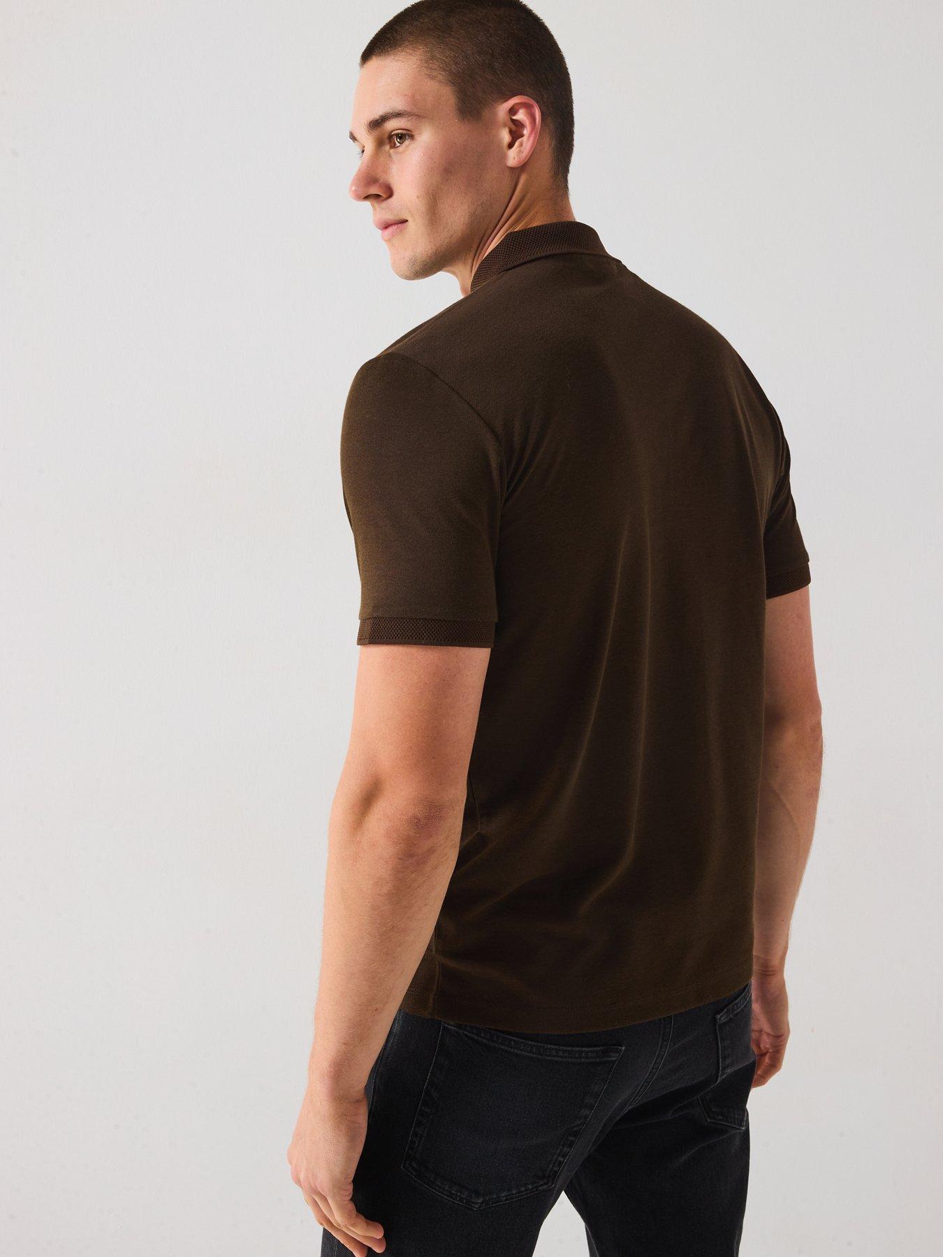 Image 2 of 6 of Selected Homme Fave Zip Polo Shirt - Brown