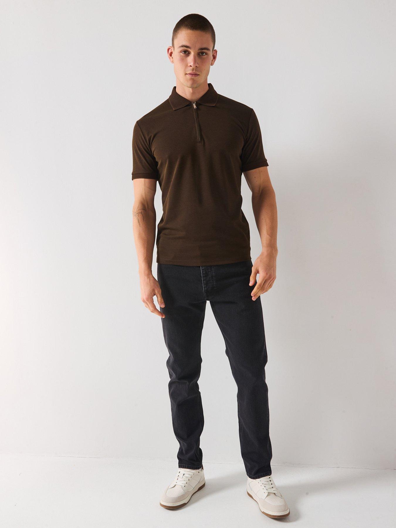 Image 3 of 6 of Selected Homme Fave Zip Polo Shirt - Brown