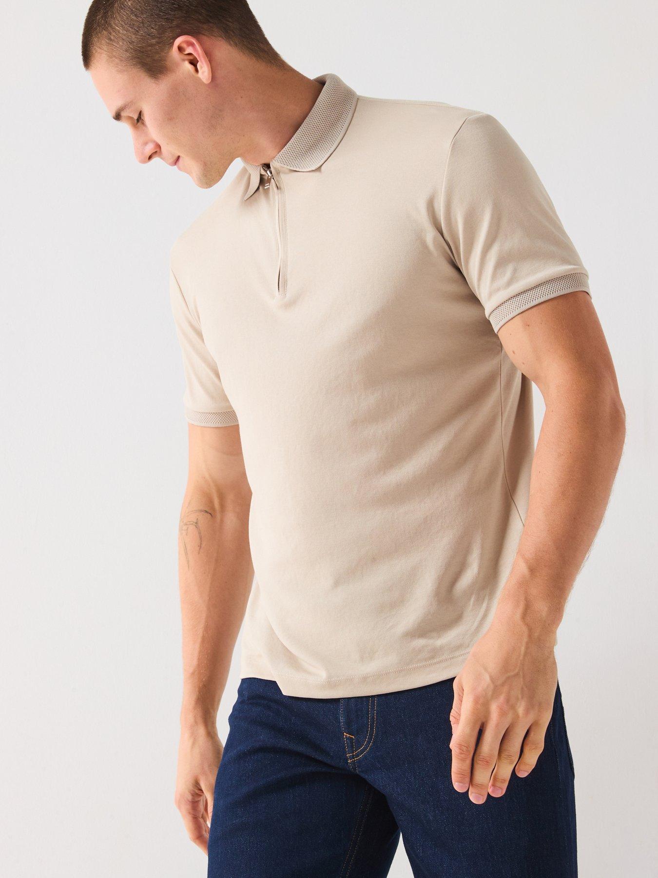 Image 1 of 6 of Selected Homme Fave Zip Polo Shirt - Beige