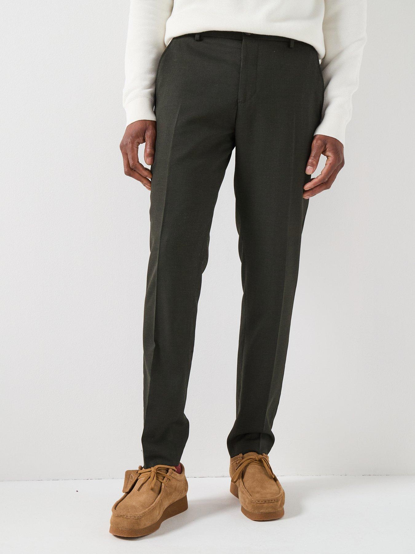 front image of selected-homme-neil-slim-fit-suit-trousers-dark-green