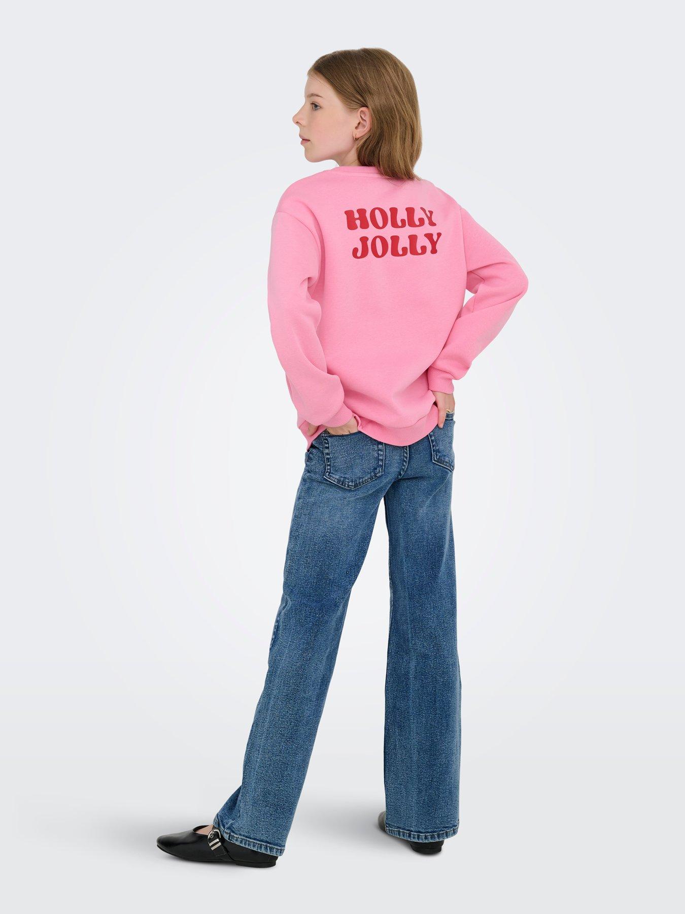 stillFront image of only-kids-girls-holly-jolly-christmas-back-print-sweat-pink