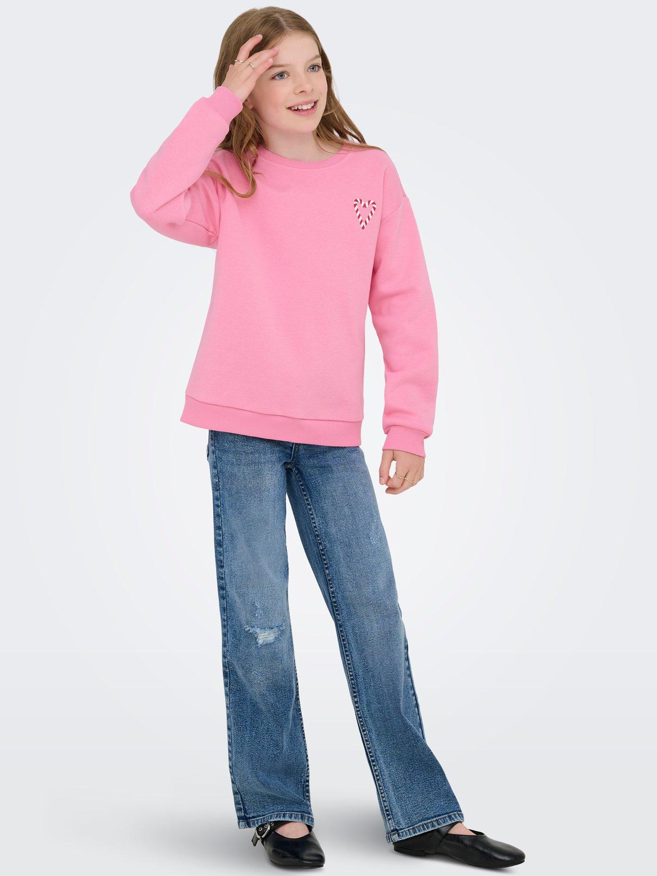  image of only-kids-girls-holly-jolly-christmas-back-print-sweat-pink