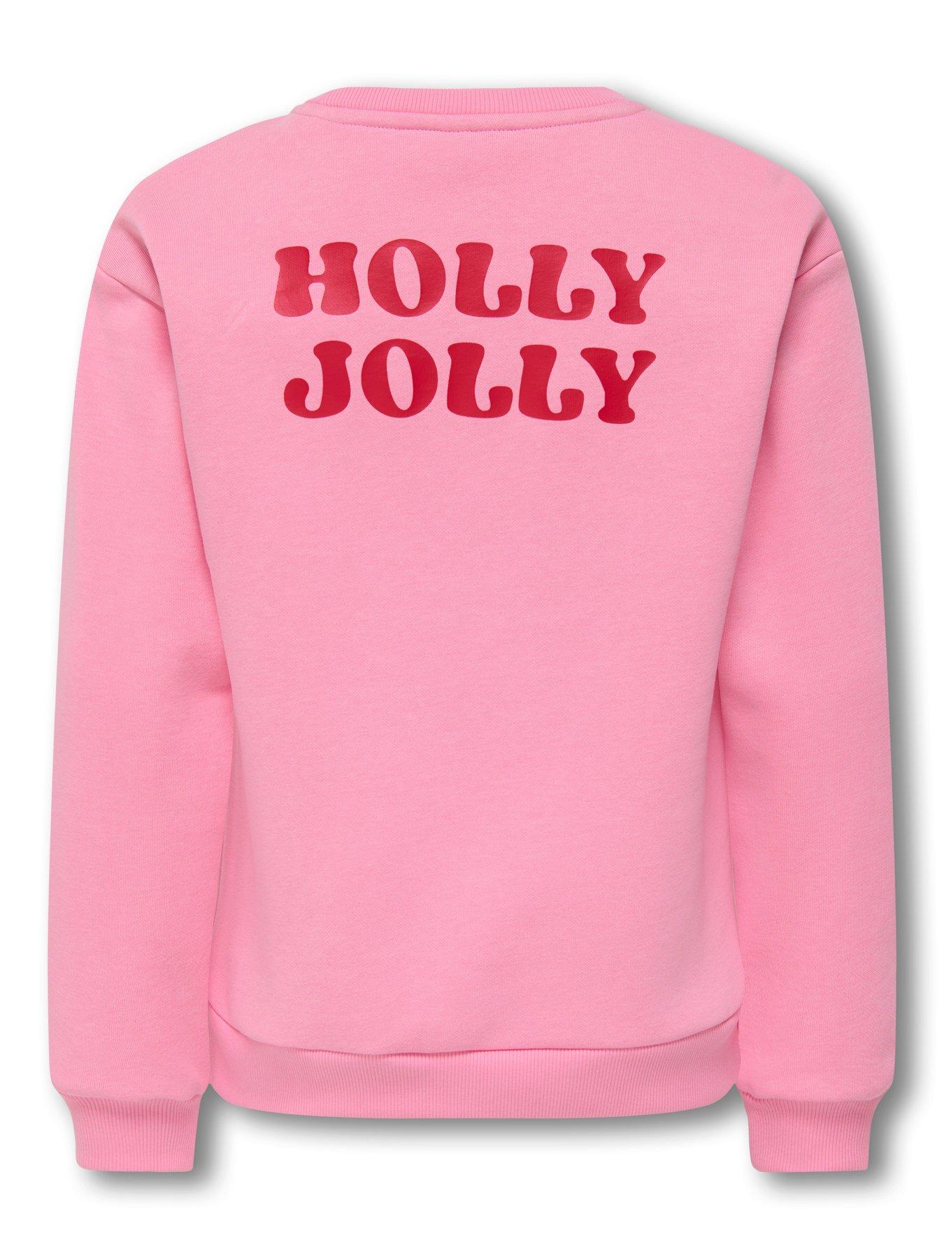  image of only-kids-girls-holly-jolly-christmas-back-print-sweat-pink