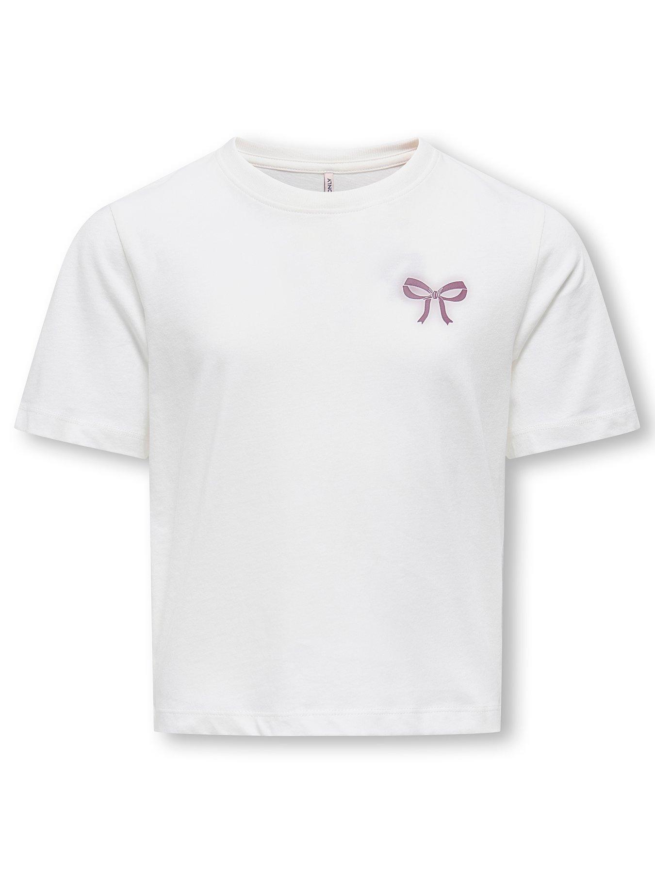undefined Girls Bow Print Short Sleeve T-shirt - White